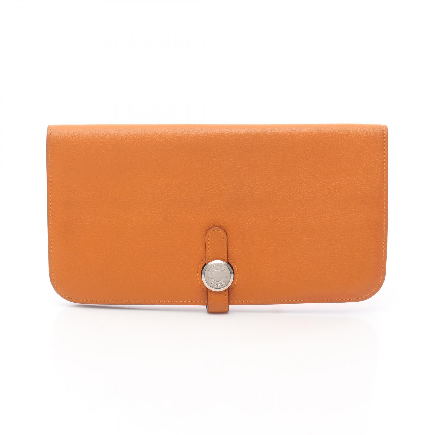 【ポイント5倍｜4/18 0:00～4/20 23:59】エルメス HERMES ドゴンロング 二つ折り長財布 財布 レザー エバーカラー エバーカラー レディース オレンジ系 【中古】