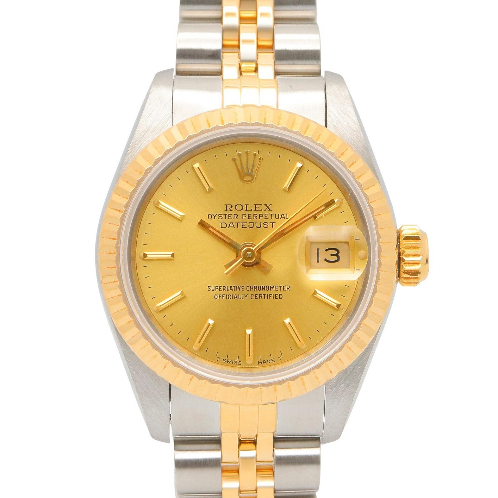 ロレックス ROLEX デイトジャスト E番 シャンパン バー 腕時計 時計 K18（イエローゴールド） ステンレススチール レディース ゴールド系 シャンパン 69173 【中古】