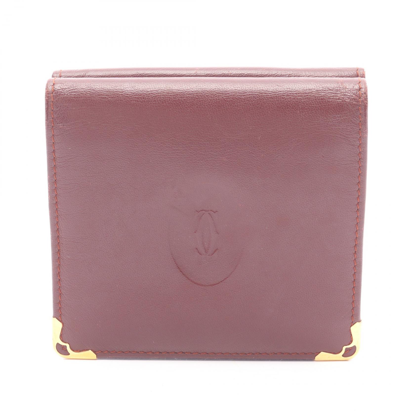 【ポイント5倍｜4/18 0:00～4/20 23:59】カルティエ CARTIER マストライン Wホック財布 財布 レザー レディース ボルドー系 【中古】 11,692円