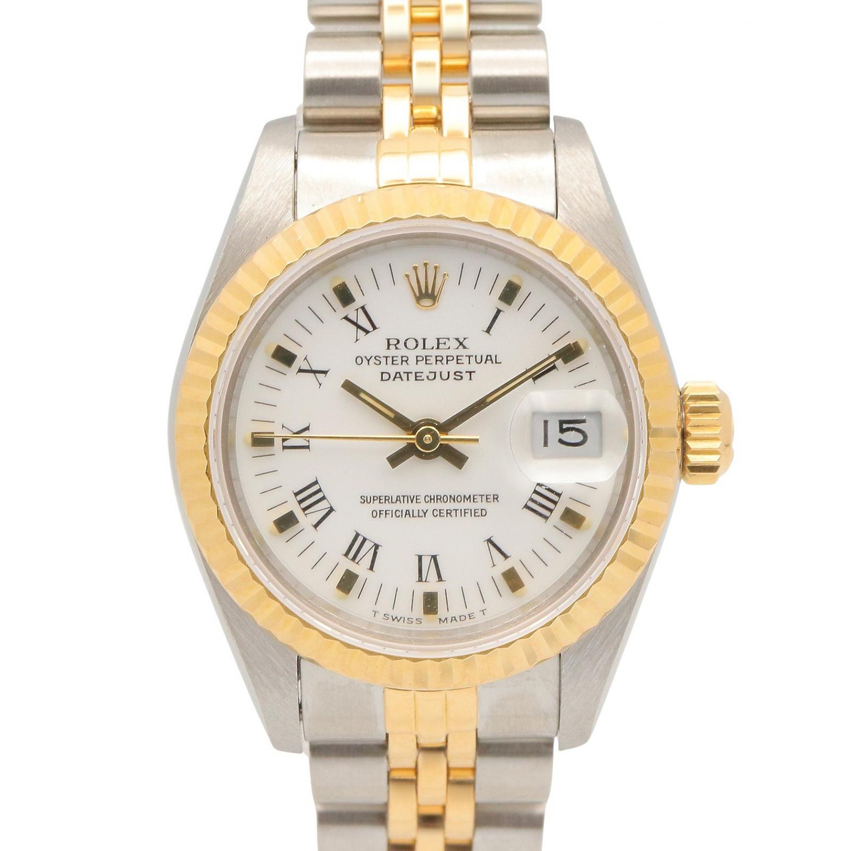 【3万円OFFクーポン対象】ロレックス ROLEX デイトジャスト L番 ホワイト ローマ 腕時計 時計 K18（イエローゴールド） ステンレススチール レディース ホワイト系 / ゴールド系 69173 【中古】