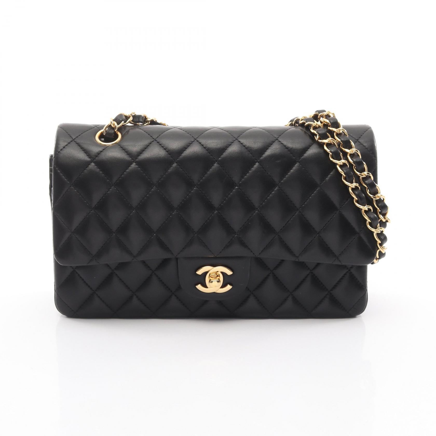 ≪5％OFFクーポン対象＆まとめ買い10%OFF≫シャネル CHANEL マトラッセ Wフラップ ショルダーバッグ バッグ ラムスキン（羊革） レディース ブラック系 【中古】