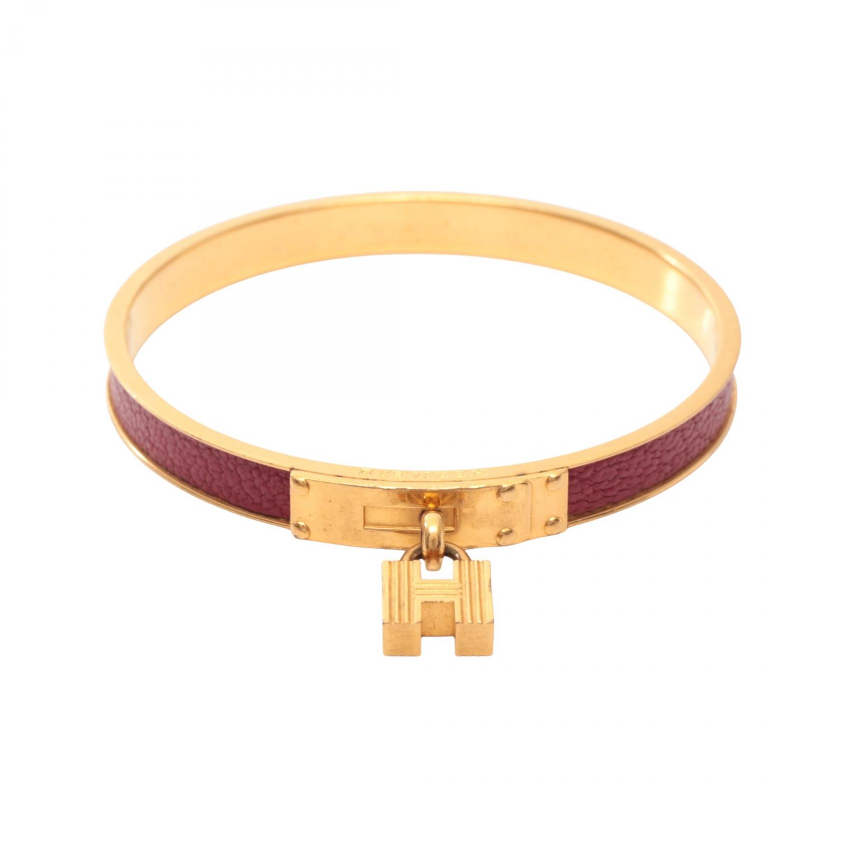 エルメス HERMES ケリーバングル バングル アクセサリー GP（ゴールドメッキ） レザー レディース ゴールド系 / レッド系 【中古】