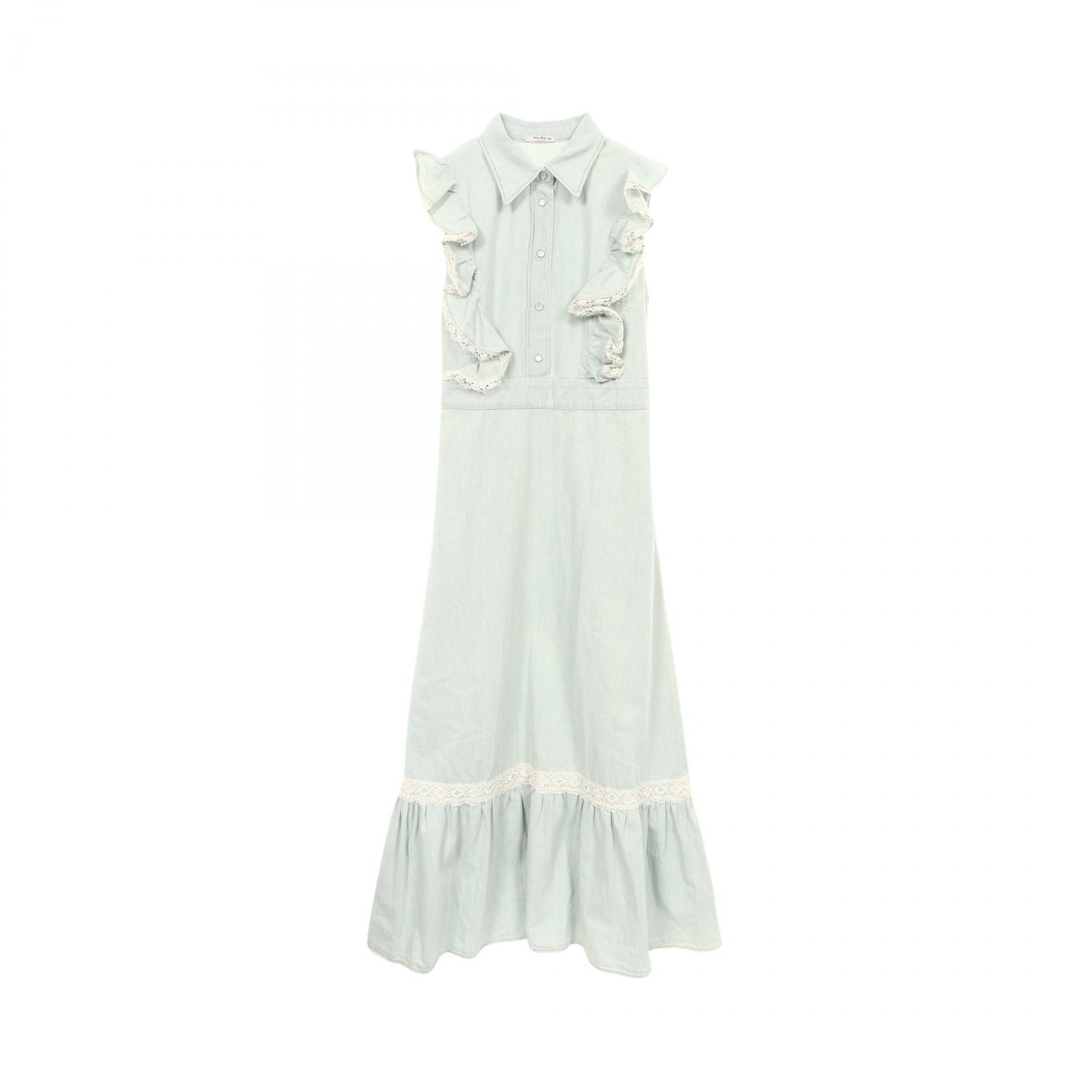 ≪5%OFFクーポン&まとめ買い10% ~7/26 9:59〆≫ミュウ ミュウ Miu Miu デニム ワンピース 衣料品 トップス コットン レディース ブルー系 GWA180 【中古】|BRANDOFF TOKYO