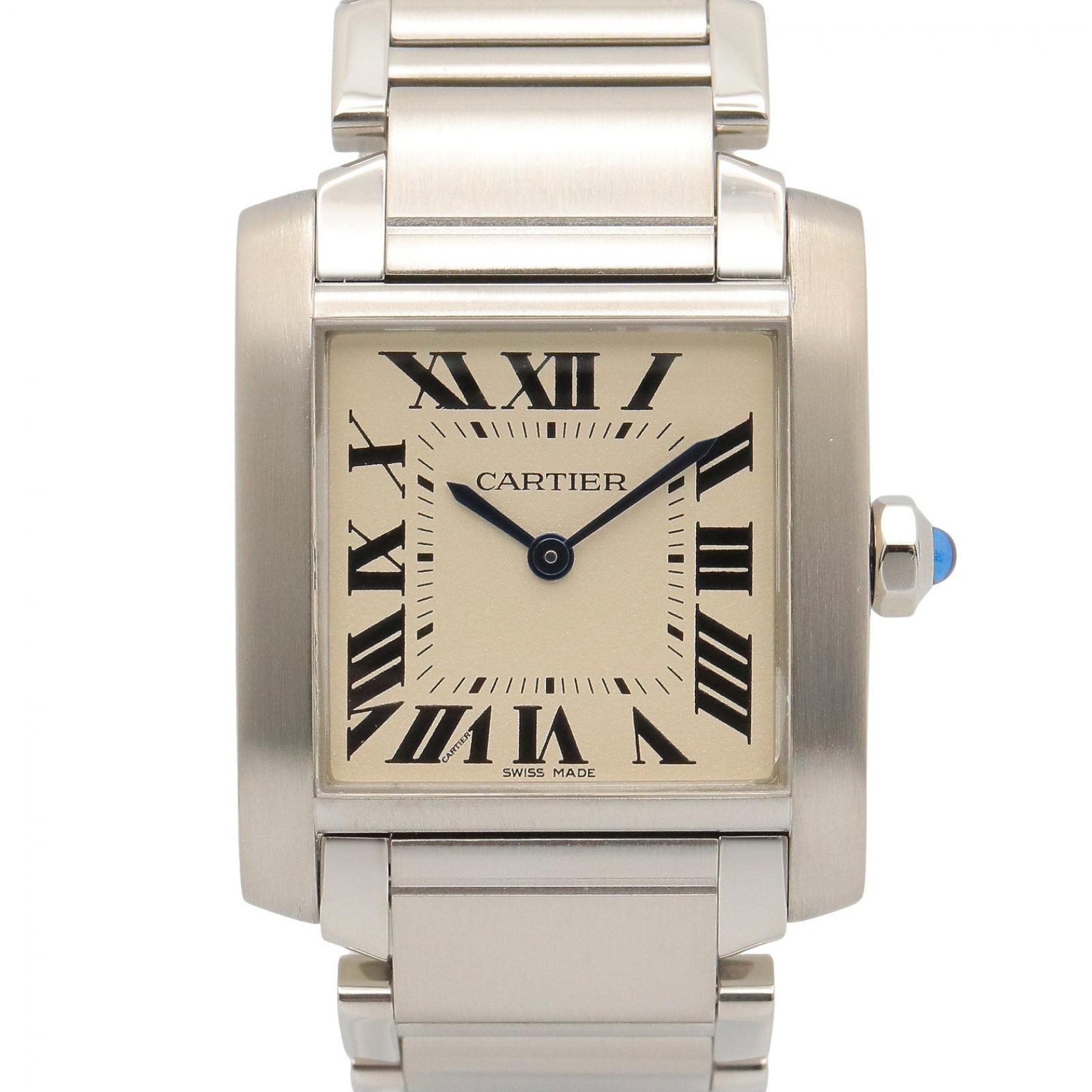 【ポイント5倍｜4/18 0:00～4/20 23:59】カルティエ CARTIER タンクフランセーズ MM 腕時計 時計 ステンレススチール ボーイズ アイボリー系 WSTA0005 【中古】