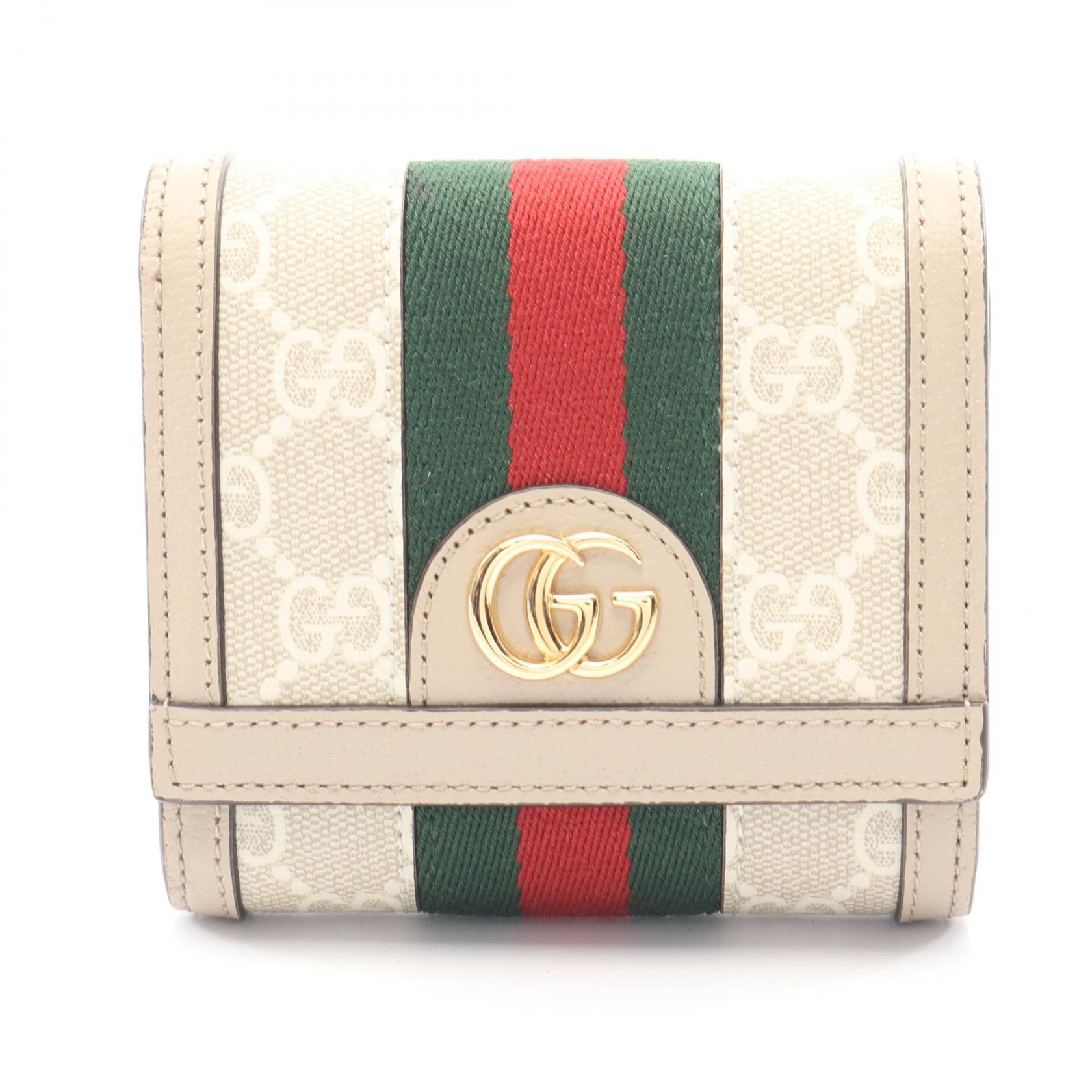 【2千円OFFクーポン対象】グッチ GUCCI オフィディア GG ウォレット シェリーライン 二つ折り財布 財布 レザー PVCコーティングキャンバス レディース ベージュ系 / マルチカラー 598662 【中古】