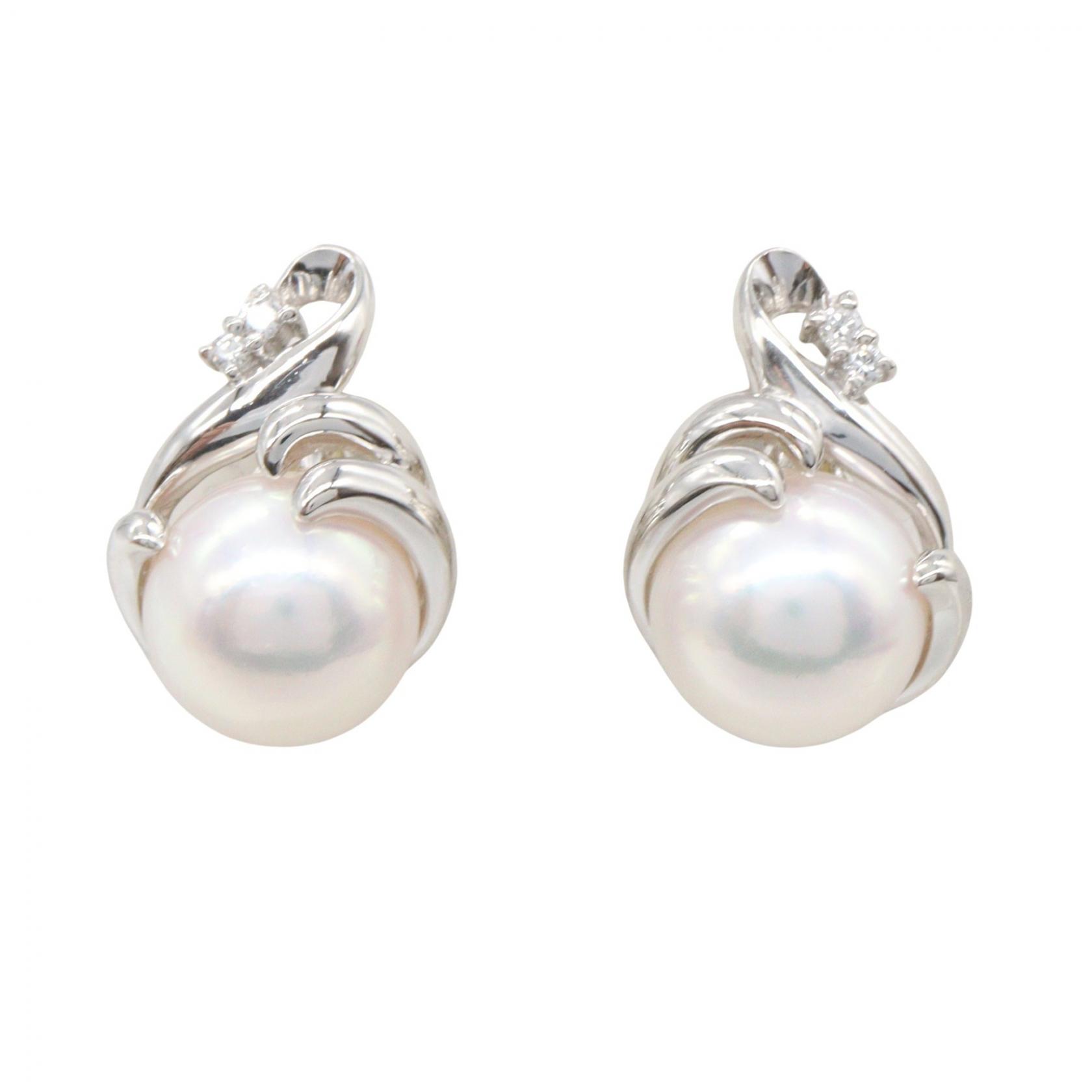 ≪5％OFFクーポン対象＆まとめ買い10%OFF≫ジュエリー JEWELRY パール ダイヤ イヤリング イヤリング ジュエリー Pt900プラチナ ダイヤモンド パール レディース シルバー系 / ホワイト系 / クリア系 ﾊﾟｰﾙ 9.3g 【中古】