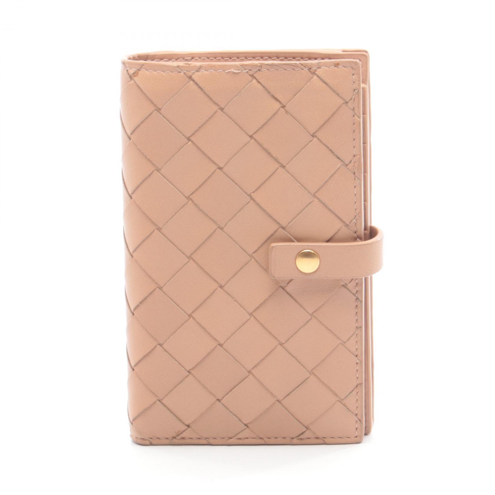 ≪5％OFFクーポン対象＆まとめ買い10%OFF≫ボッテガヴェネタ BOTTEGA VENETA イントレチャート 二つ折り財布 財布 レザー レディース ベージュ系 【中古】