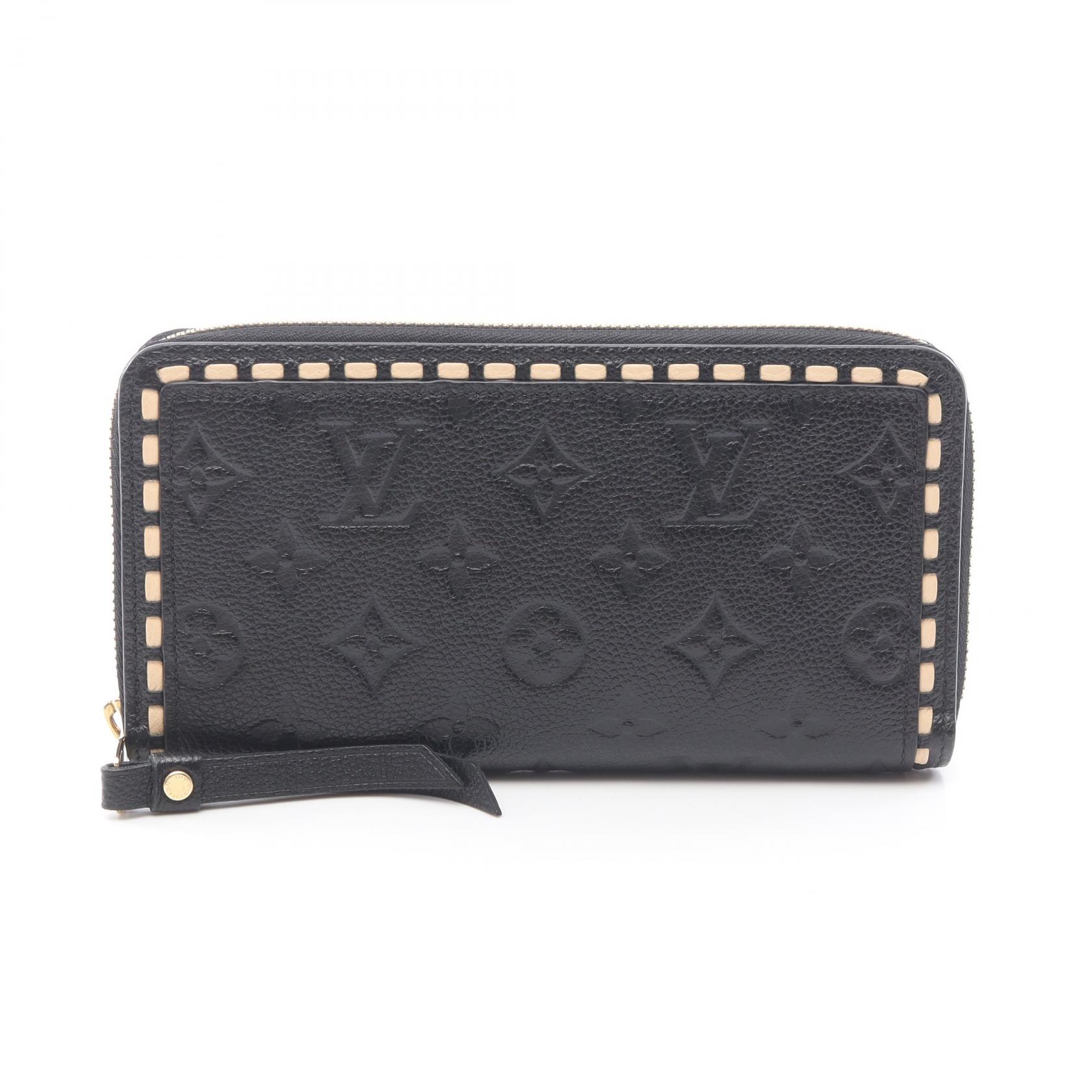 【ポイント5倍｜4/18 0:00～4/20 23:59】ルイ・ヴィトン LOUIS VUITTON ジッピーウォレット ラウンド長財布 財布 レザー モノグラム・アンプラント レディース ブラック系 / アイボリー系 M64805 【中古】