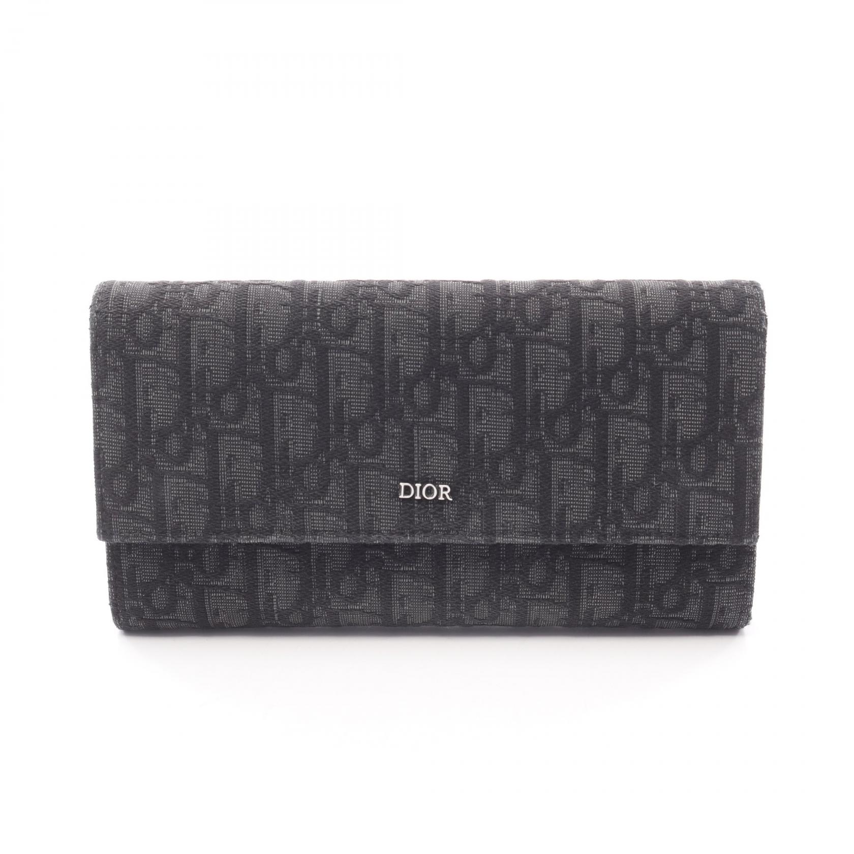 ≪5%OFFクーポン＆まとめ買い10% ～7/26 9:59〆≫ディオール Dior オブリークジャカード ロングフラップウォレット 二つ折り長財布 財布 キャンバス メンズ ブラック系 【中古】｜BRANDOFF TOKYO 44,400円