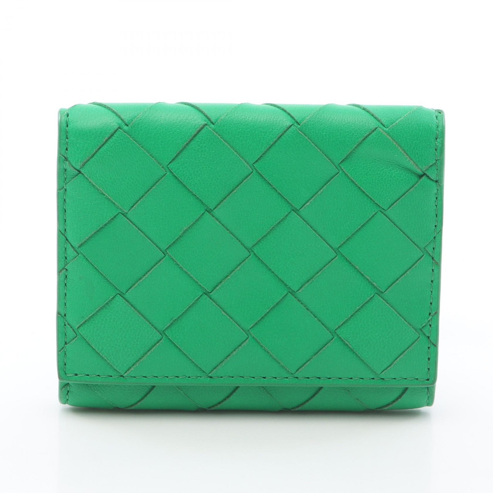 【2千円OFFクーポン対象】ボッテガヴェネタ BOTTEGA VENETA イントレチャート Wホック財布 財布 レザー レディース グリーン系 【中古】