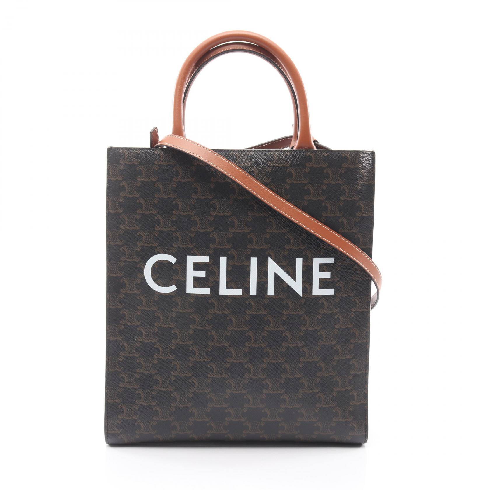 セリーヌ CELINE スモール バーティカル カバ トリオンフ トートバッグ バッグ PVCコーティングキャンバス レザー レディース ブラック系 / ブラウン系 【中古】｜BRANDOFF TOKYO