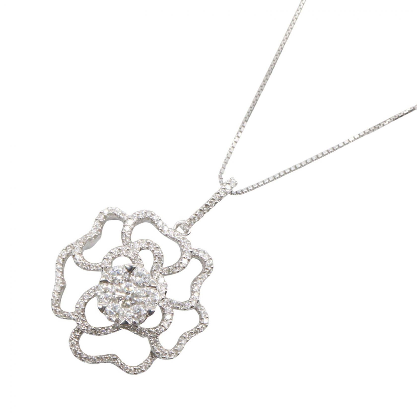 ≪5%OFFクーポン＆まとめ買い10% ～7/26 9:59〆≫ジュエリー JEWELRY ダイヤモンド ネックレス ネックレス ジュエリー K18WG（ホワイトゴールド） ダイヤモンド レディース シルバー系 / クリア系 ﾀﾞｲﾔ 9.3g 【中古】｜BRANDOFF TOKYO