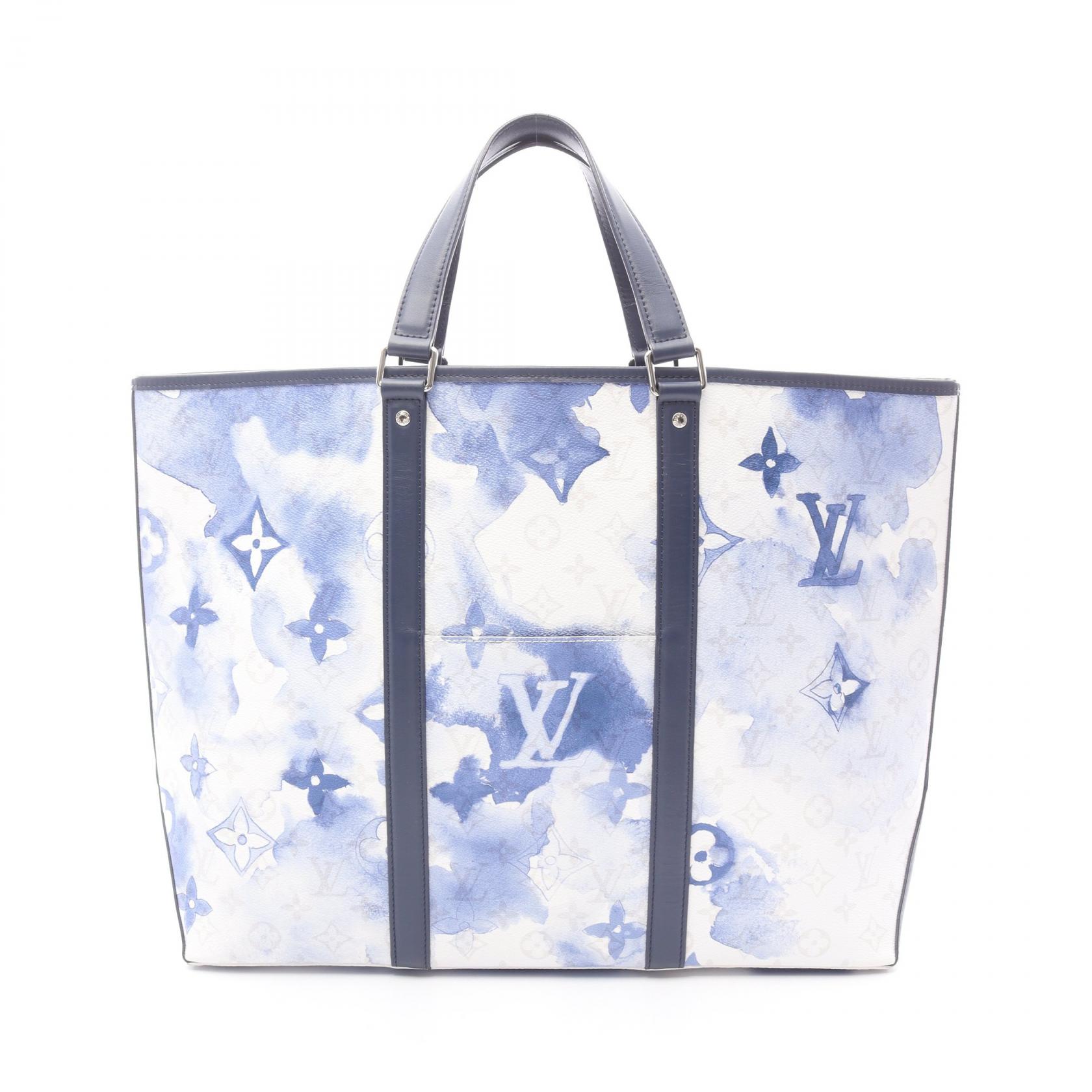 ≪5％OFFクーポン対象＆まとめ買い10%OFF≫ルイ・ヴィトン LOUIS VUITTON ウィークエンドトートGM トートバッグ バッグ PVCコーティングキャンバス レザー モノグラム・ウォーターカラー メンズ ホワイト系 / ブルー系 M45755 【中古】