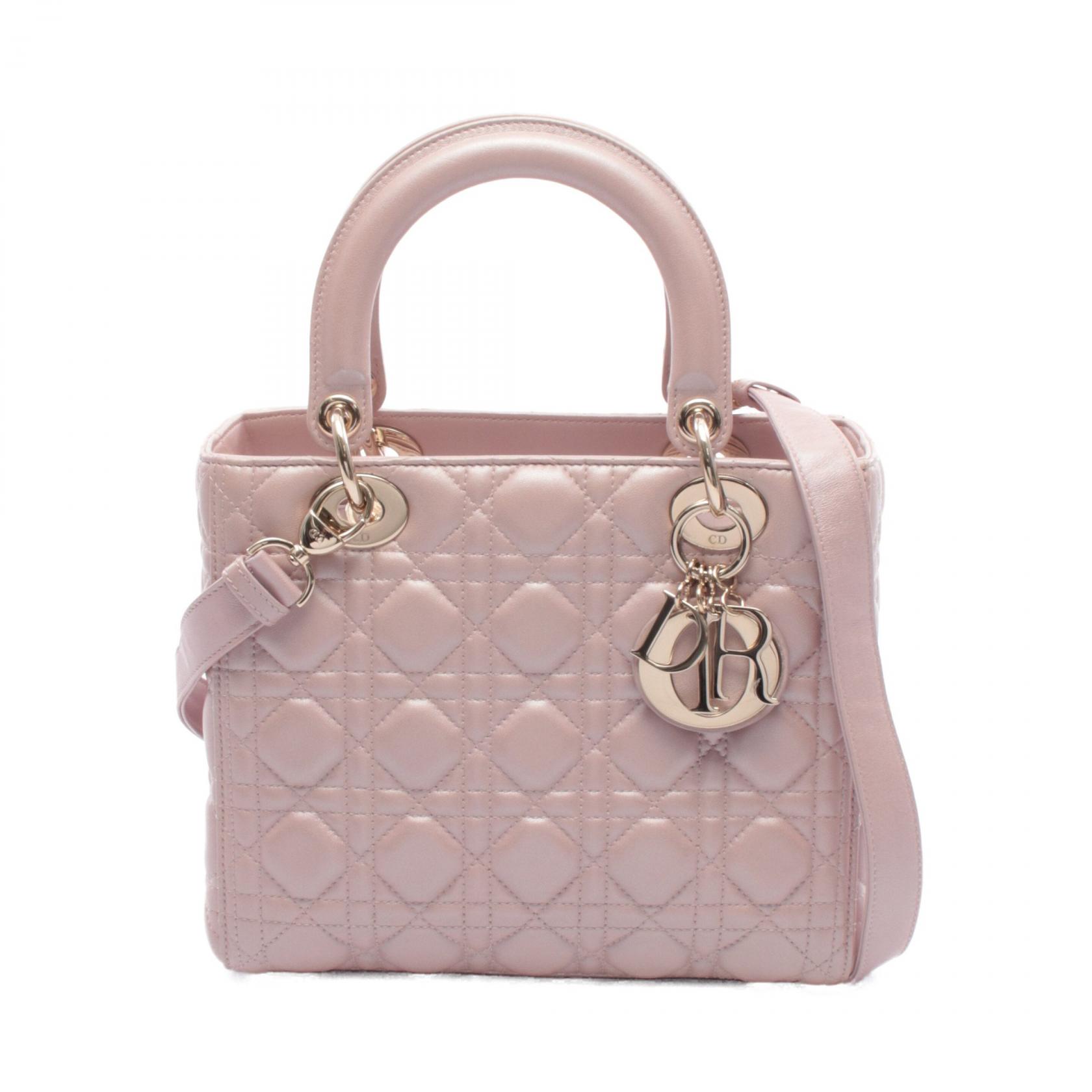 ≪5%OFFクーポン対象&まとめ買い10%OFF≫ディオール Dior LADY DIOR レディディオール ハンドバッグ バッグ レザー レディース ピンク系 【中古】