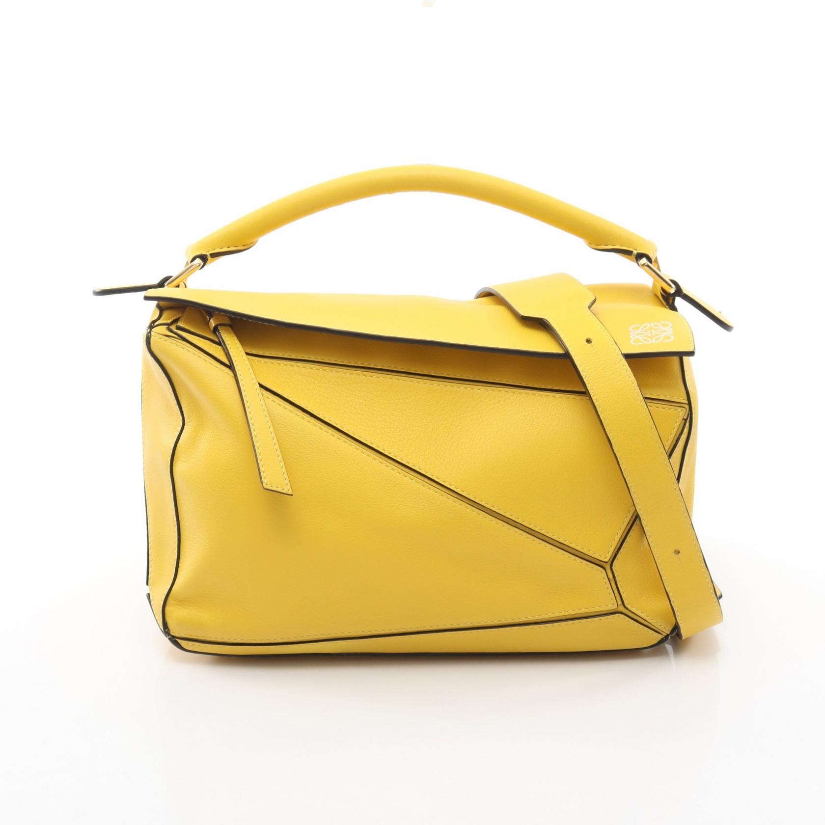 ≪5％OFFクーポン対象＆まとめ買い10%OFF≫ロエベ LOEWE パズルバッグ ミディアム ハンドバッグ バッグ レザー レディース イエロー系 【中古】