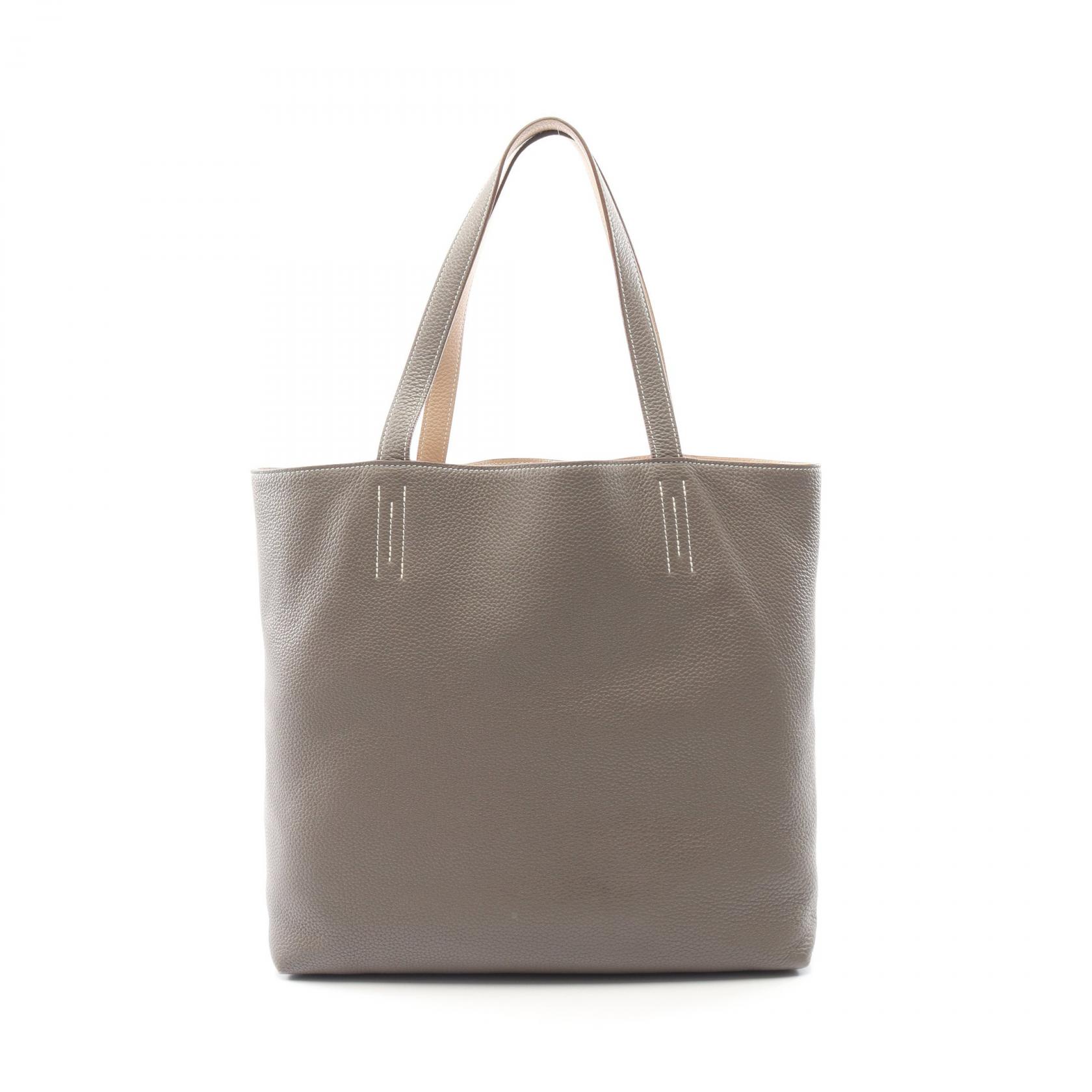 ≪5％OFFクーポン対象＆まとめ買い10%OFF≫エルメス HERMES ドゥブルセンス45 トートバッグ バッグ レザー トリヨンクレマンス トリヨンクレマンス レディース グレー系 / ベージュ系 【中古】