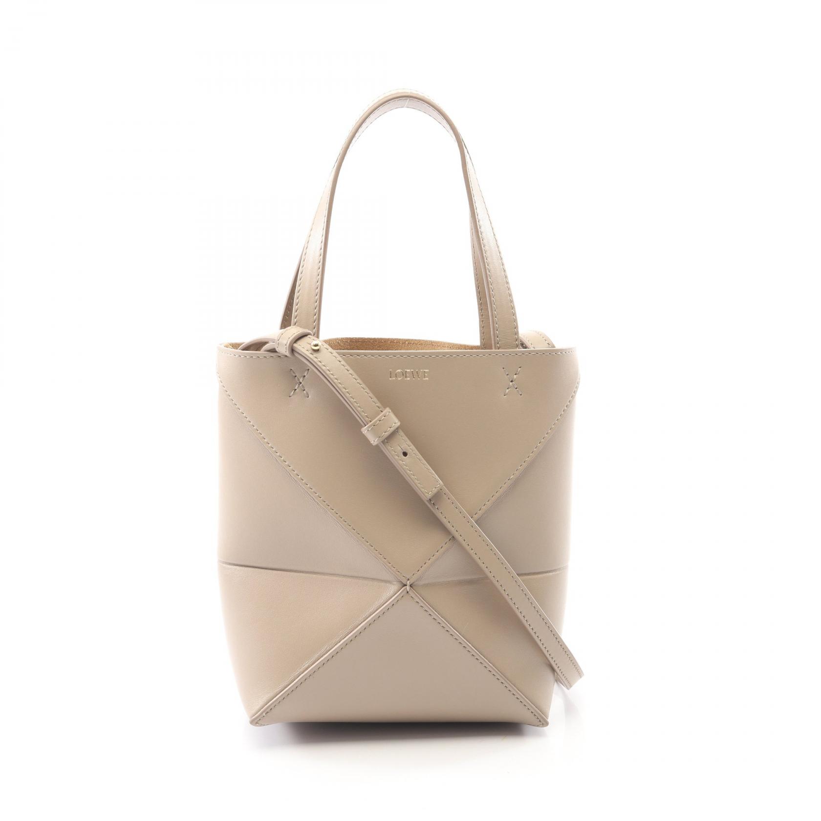 ≪5％OFFクーポン対象＆まとめ買い10%OFF≫ロエベ LOEWE パズルフォルド ミニ ハンドバッグ バッグ レザー レディース ベージュ系 A657V25X01 【中古】