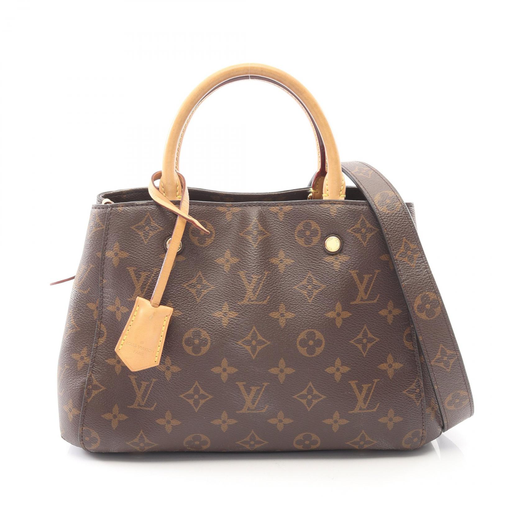 ≪5%OFFクーポン対象&まとめ買い10%OFF≫ルイ・ヴィトン LOUIS VUITTON モンテーニュBB ハンドバッグ バッグ PVCコーティングキャンバス レザー モノグラム レディース ブラウン系 M41055 【中古】