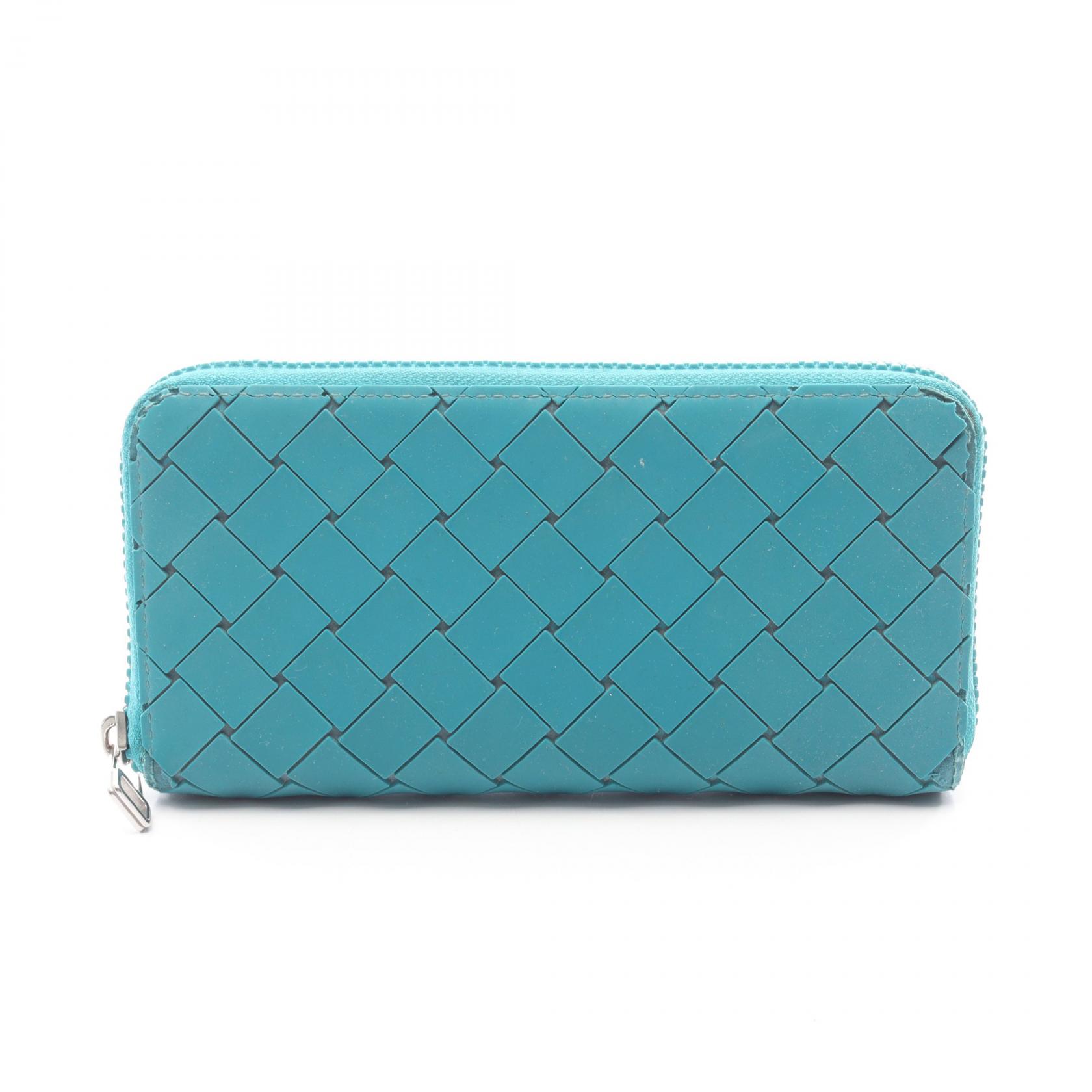 ≪5%OFFクーポン&まとめ買い10% ~7/26 9:59〆≫ボッテガヴェネタ BOTTEGA VENETA イントレチャート ラウンド長財布 財布 ラバー メンズ グリーン系 【中古】|BRANDOFF TOKYO