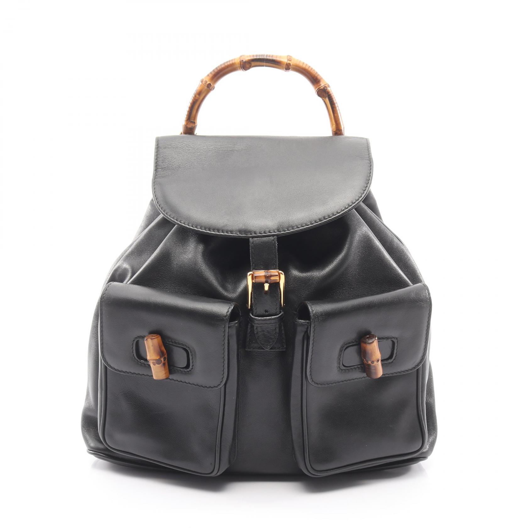 ≪5％OFFクーポン対象＆まとめ買い10%OFF≫グッチ GUCCI バンブー リュックサック バックパック バッグ レザー レディース ブラック系 003 1998 0016 【中古】