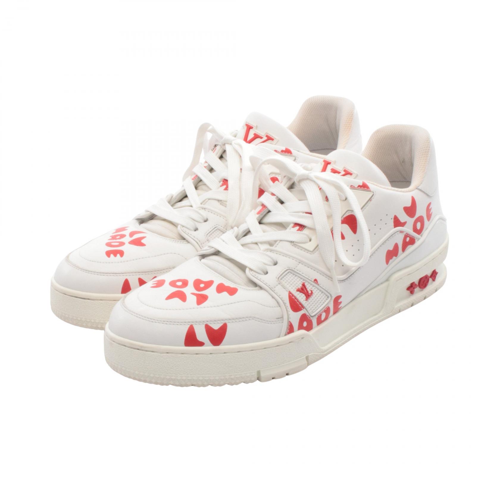 ≪5%OFFクーポン&まとめ買い10% ~7/26 9:59〆≫ルイ・ヴィトン LOUIS VUITTON LOUIS VUITTON × NIGO トレイナーライン スニーカー 靴 レザー メンズ ホワイト系 / レッド系 【中古】|BRANDOFF TOKYO