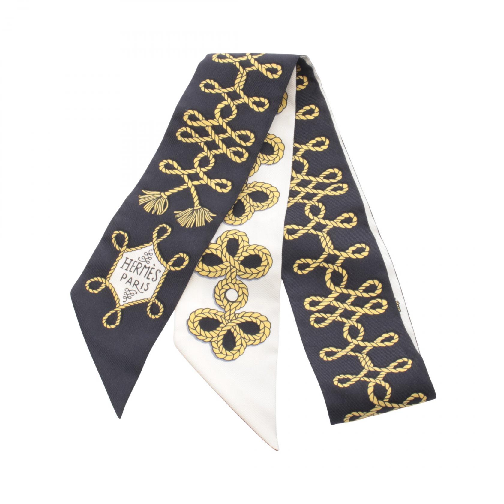 エルメス HERMES ツイリー Galons et Brandebourgs スカーフ 衣料品 シルク シルク レディース ブラック系 / ホワイト系 / イエロー系 【中古】