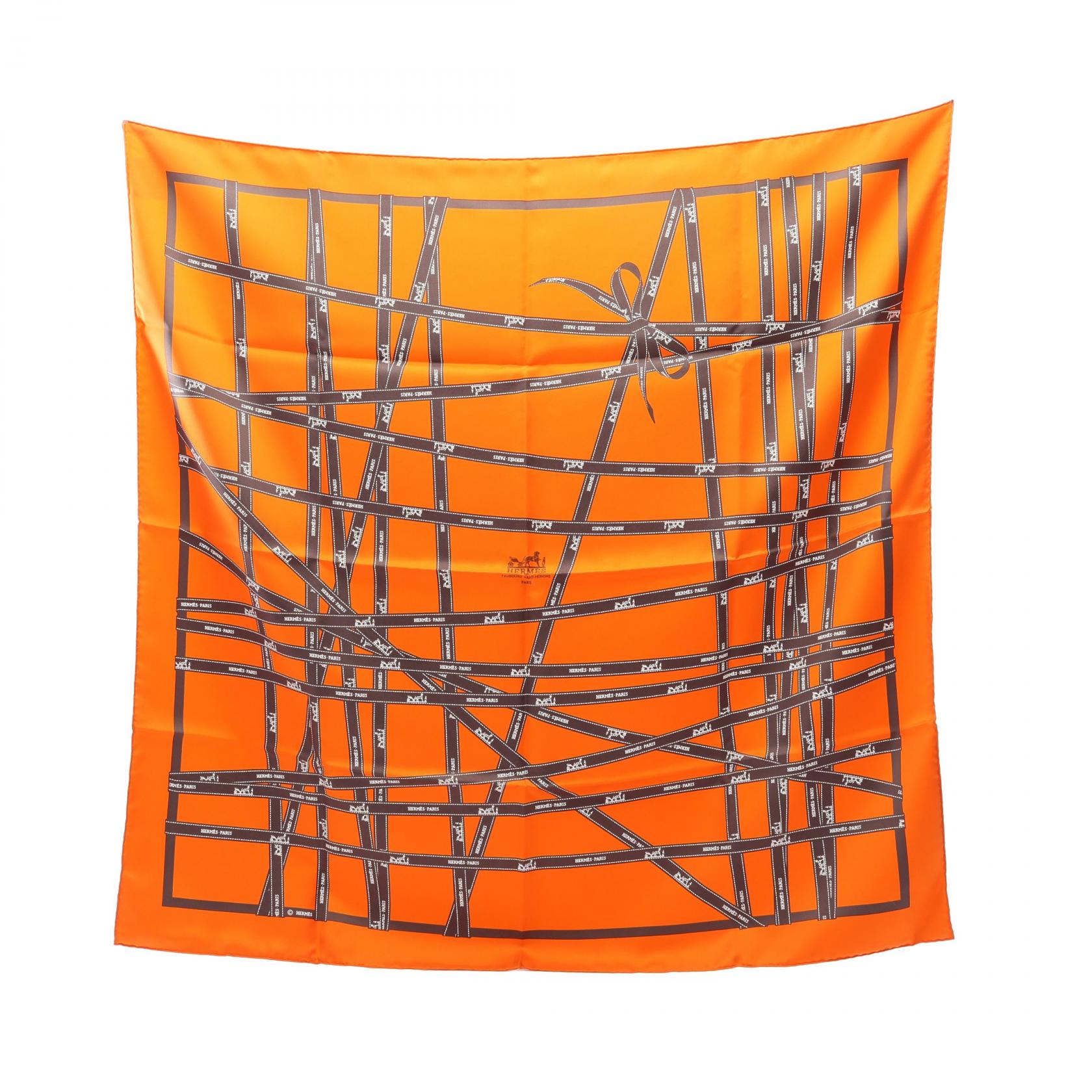 エルメス HERMES カレ90 BOLDUC スカーフ 衣料品 シルク シルク レディース オレンジ系 / グレー系 【中古】