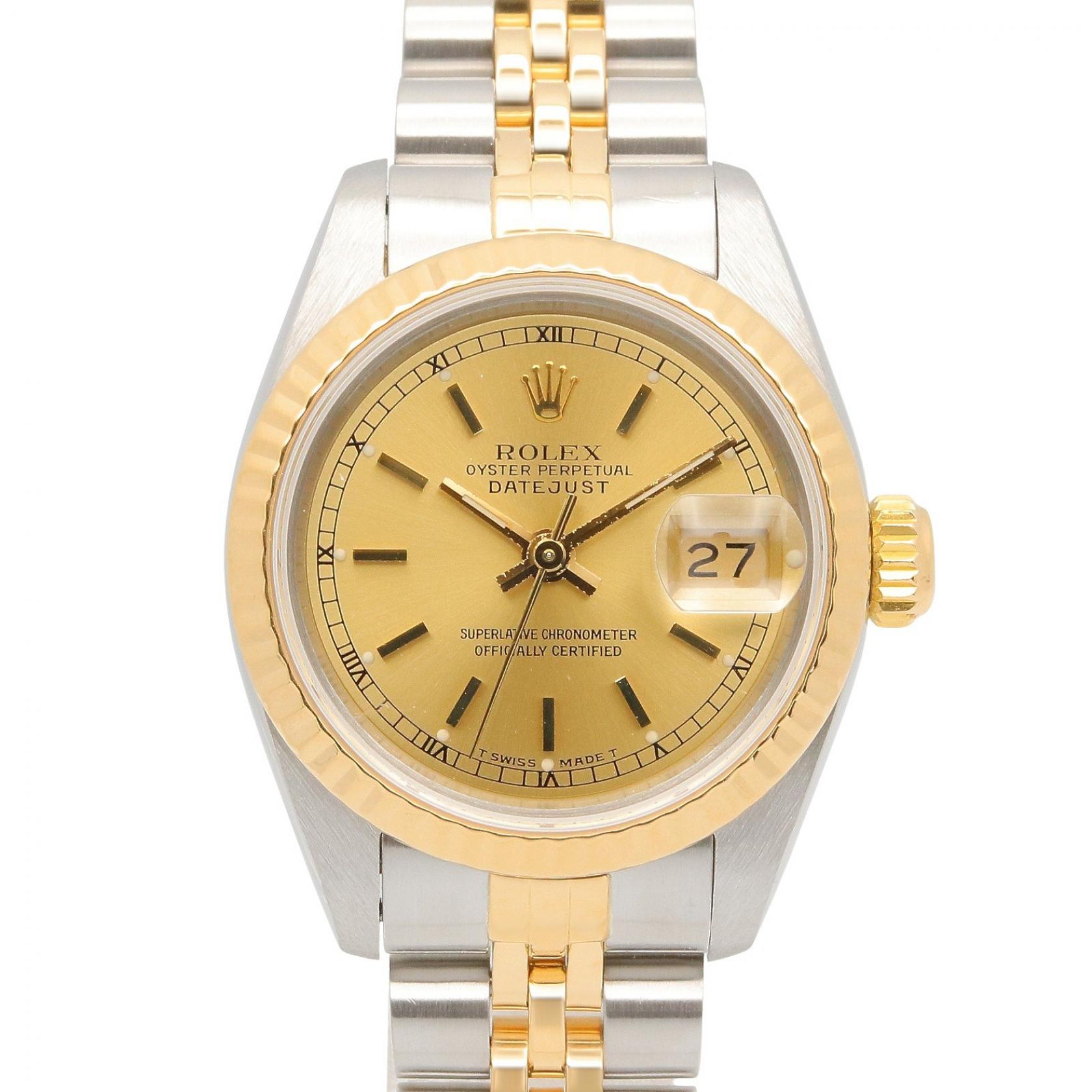 ≪5％OFFクーポン対象＆まとめ買い10%OFF≫ロレックス ROLEX デイトジャスト L番 シャンパン バー 腕時計 時計 K18（イエローゴールド） ステンレススチール レディース ゴールド系 シャンパン/バー 69173 【中古】