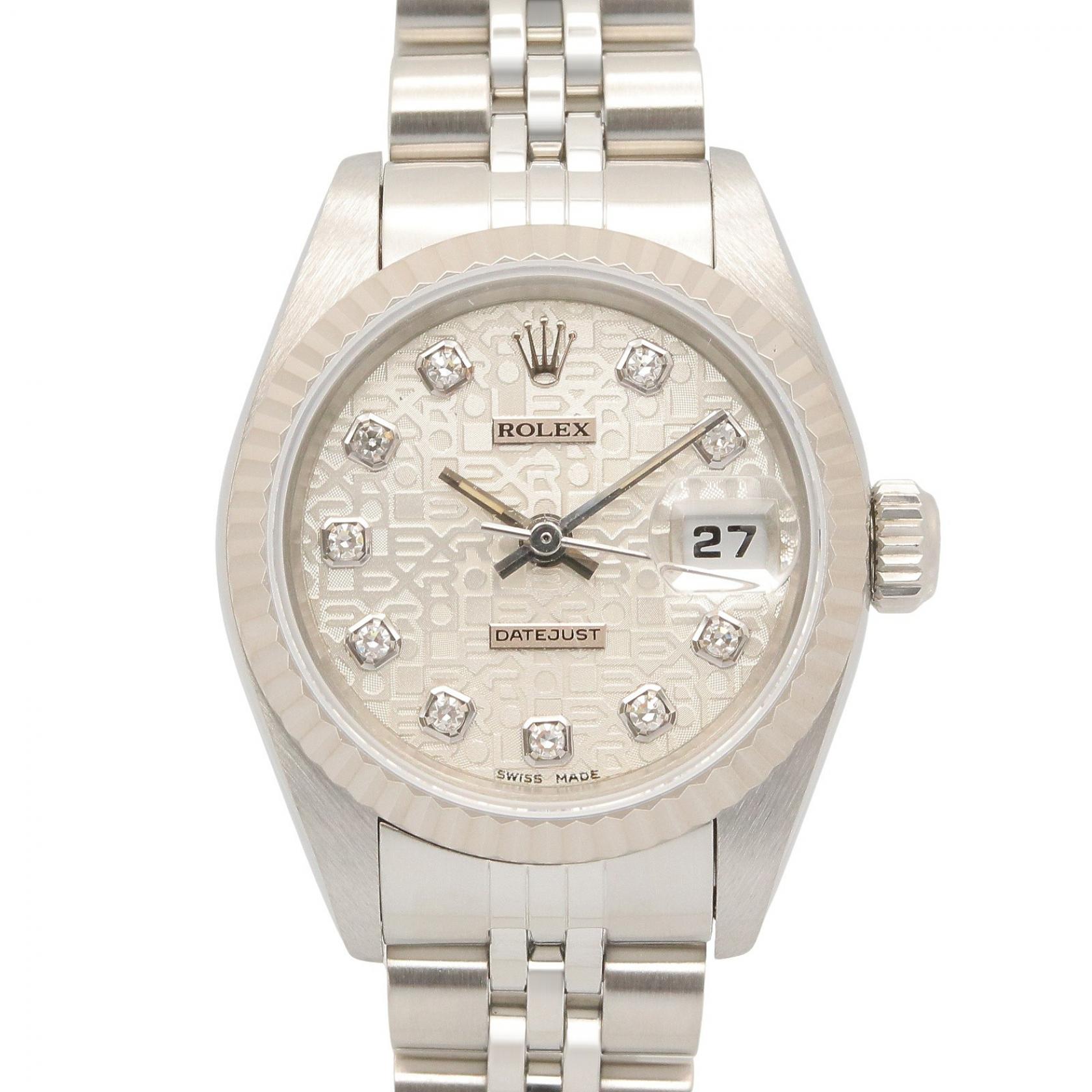 ≪5％OFFクーポン対象＆まとめ買い10%OFF≫ロレックス ROLEX デイトジャスト 10Pダイヤ T番 シルバー コンピュータ 新ダイヤ 腕時計 時計 K18WG（ホワイトゴールド） ステンレススチール ダイヤモンド レディース シルバー系 コンピュータ/新ダイヤ 69174G 【中古】