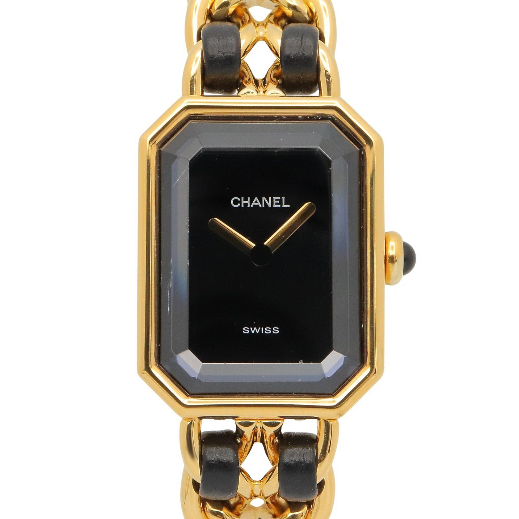 ≪5％OFFクーポン対象＆まとめ買い10%OFF≫シャネル CHANEL プルミエール M 腕時計 時計 GP（ゴールドメッキ） レザーベルト レディース ブラック系 H0001 【中古】