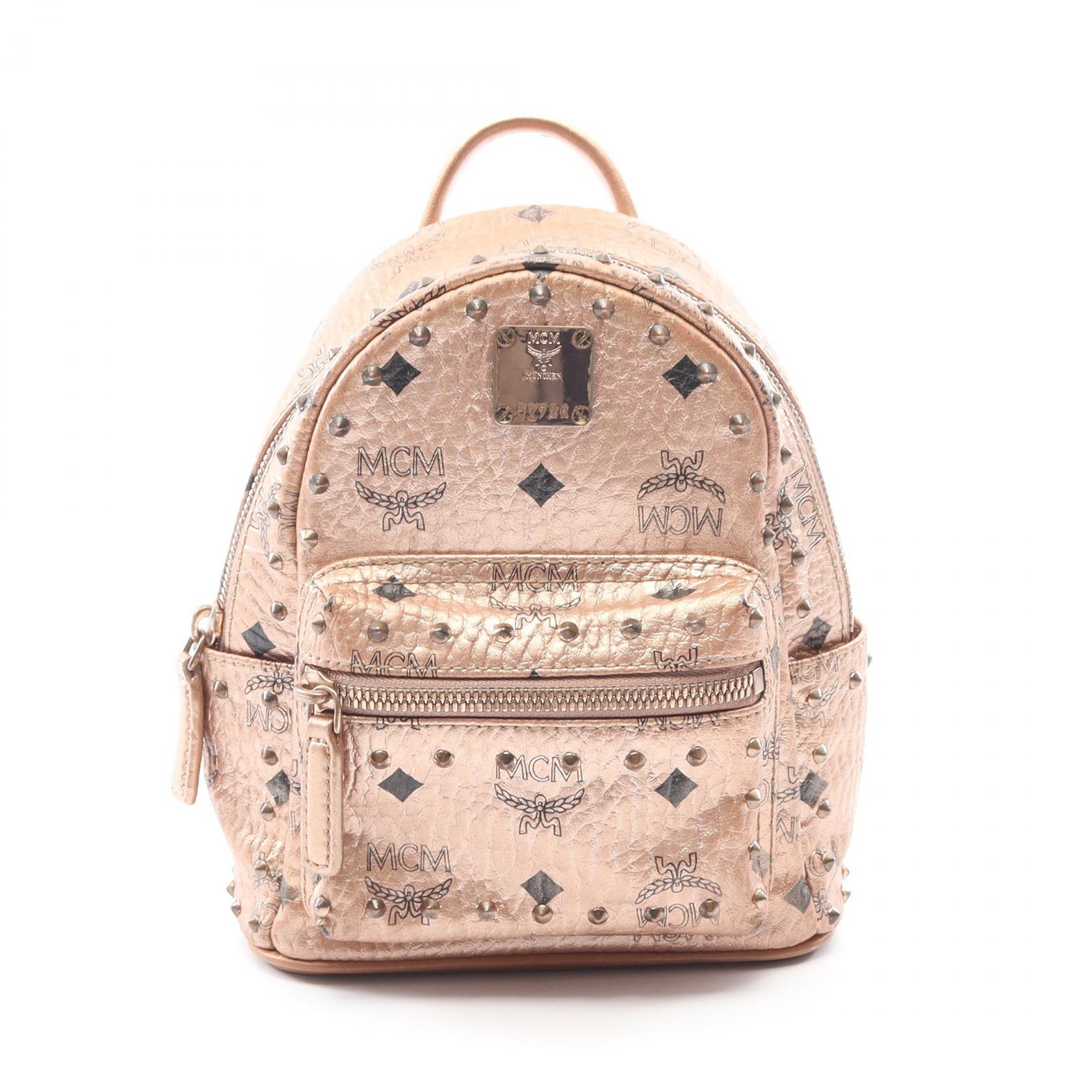 ≪5%OFFクーポン&まとめ買い10% ~7/26 9:59〆≫エム・シー・エム MCM Bebebo Mini Backpack リュックサック バックパック バッグ レザー レディース ゴールド系 【中古】|BRANDOFF TOKYO