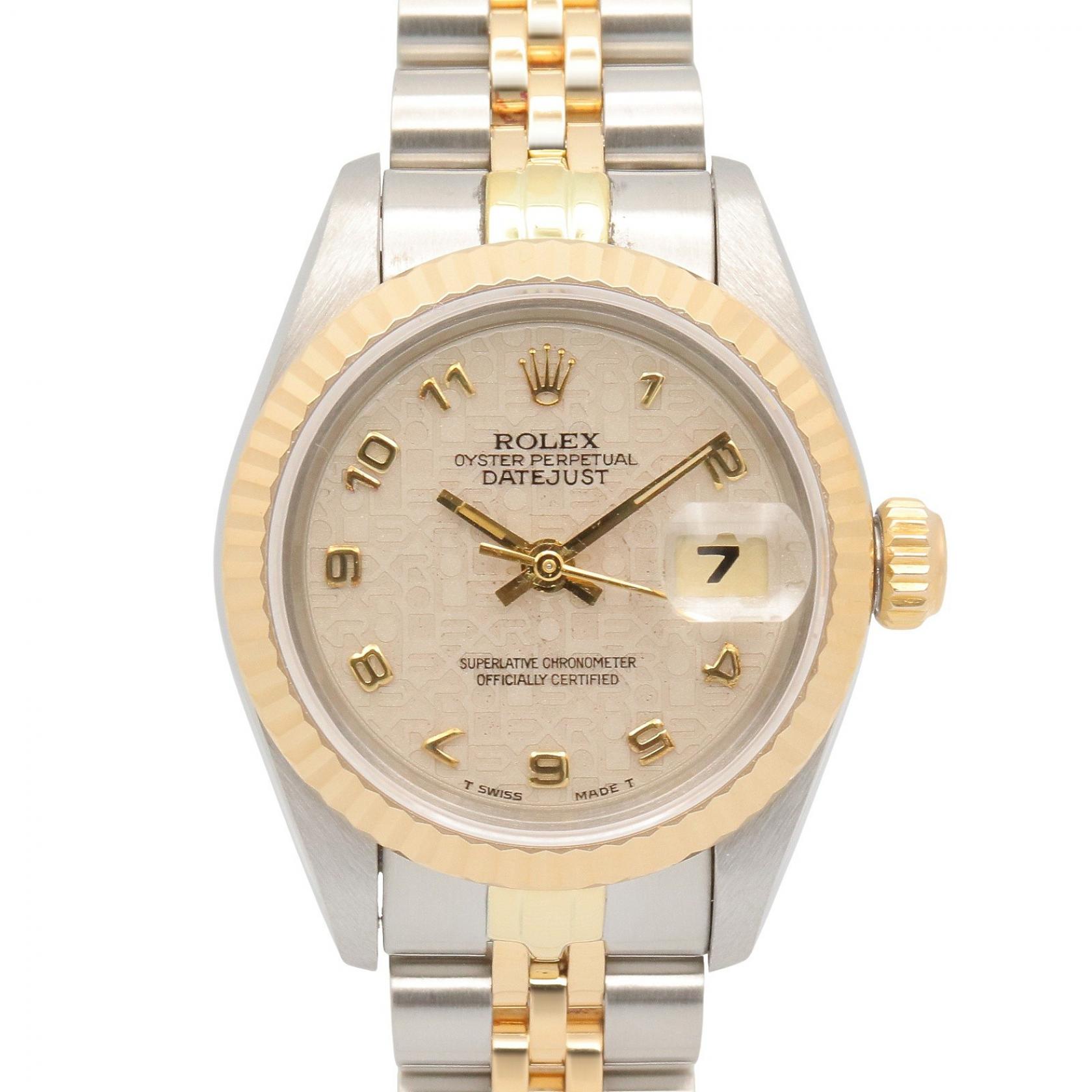 ≪5％OFFクーポン対象＆まとめ買い10%OFF≫ロレックス ROLEX デイトジャスト R番 アイボリー コンピューター アラビア 腕時計 時計 K18（イエローゴールド） ステンレススチール レディース アイボリー系 / ゴールド系 / コンピューター/アラビア 69173 【中古】