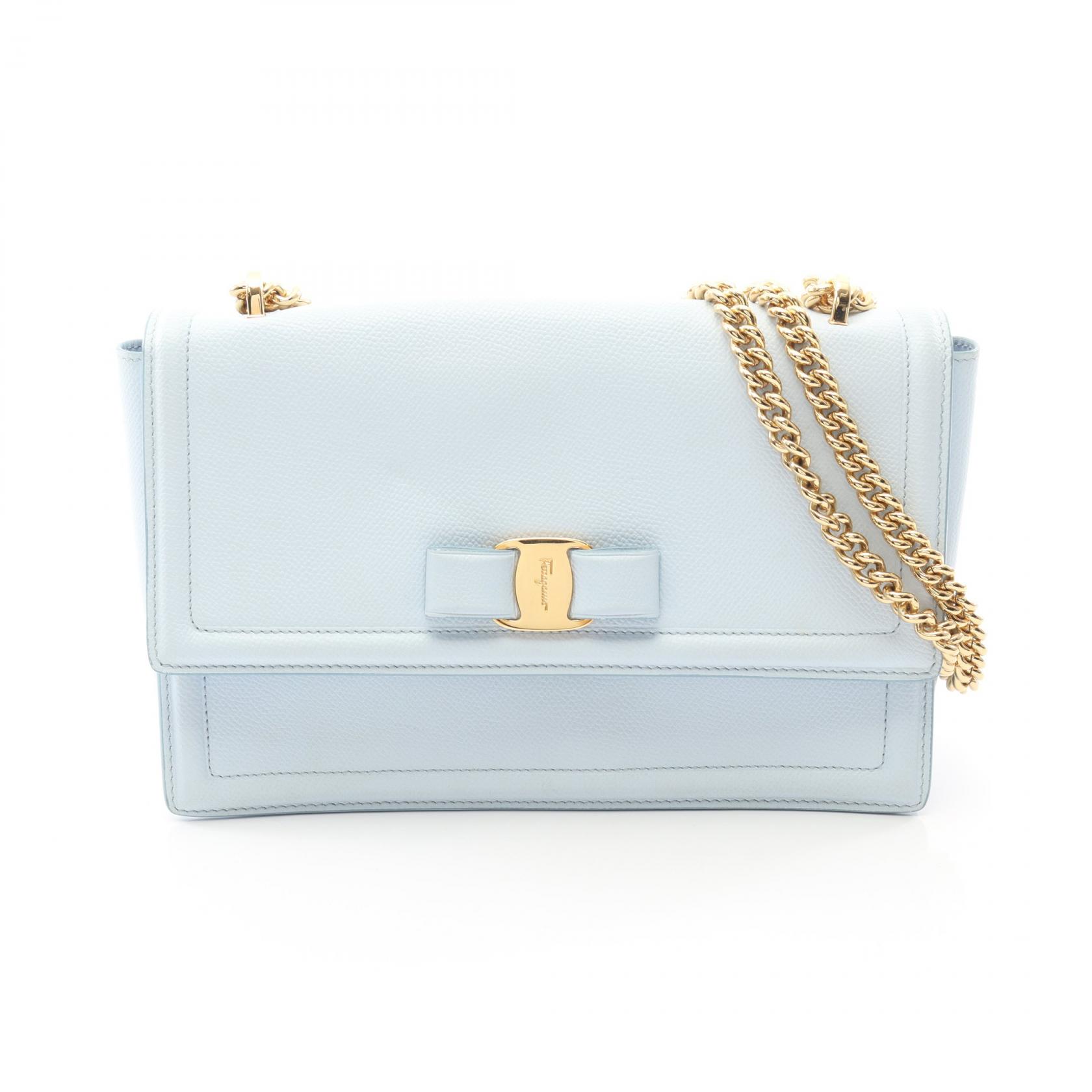 ≪5％OFFクーポン対象＆まとめ買い10%OFF≫サルヴァトーレフェラガモ Salvatore Ferragamo ヴァラリボン ショルダーバッグ バッグ レザー レディース ブルー系 21G878 【中古】