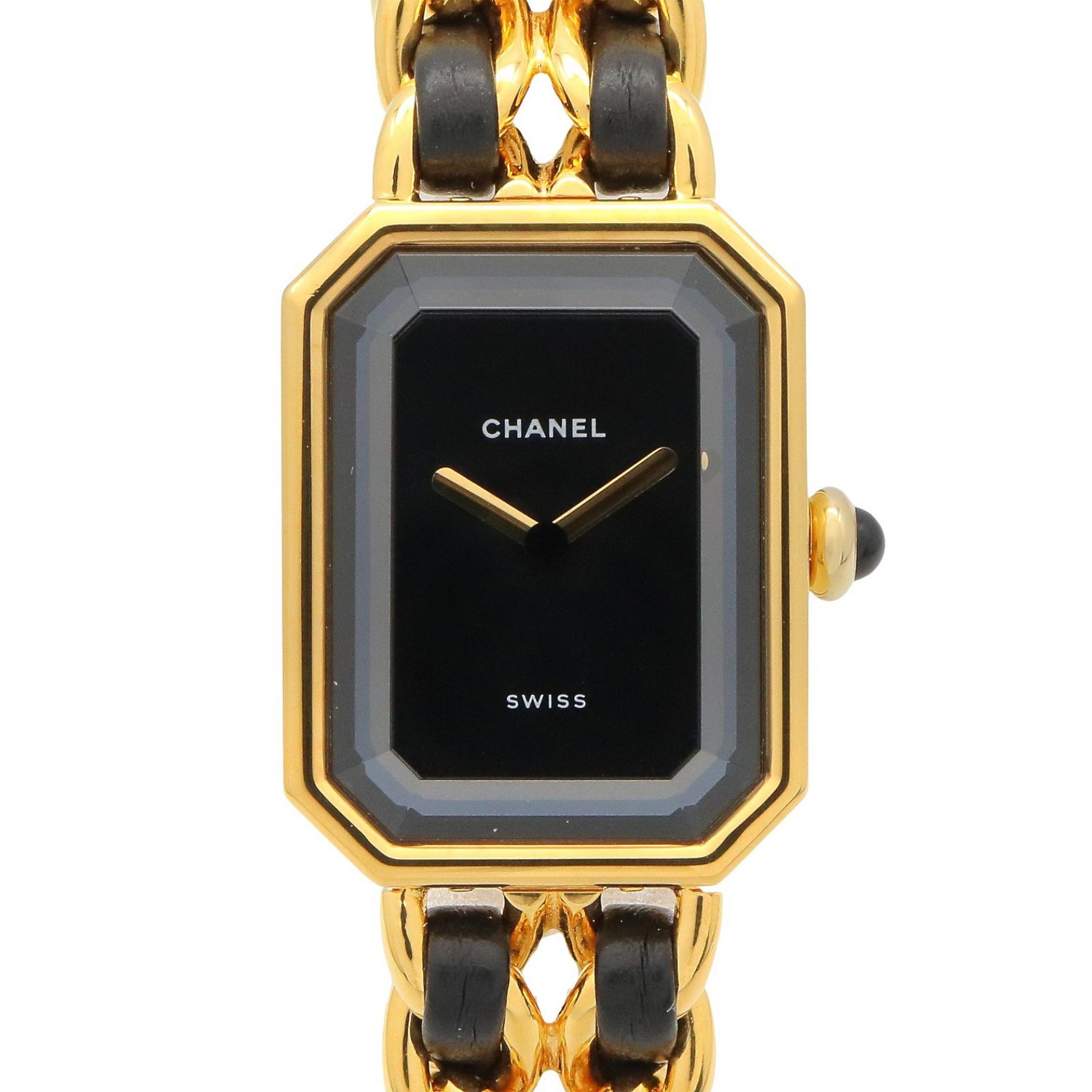 ≪5％OFFクーポン対象＆まとめ買い10%OFF≫シャネル CHANEL プルミエール L 腕時計 時計 GP（ゴールドメッキ） レザーベルト レディース ブラック系 H0001 【中古】