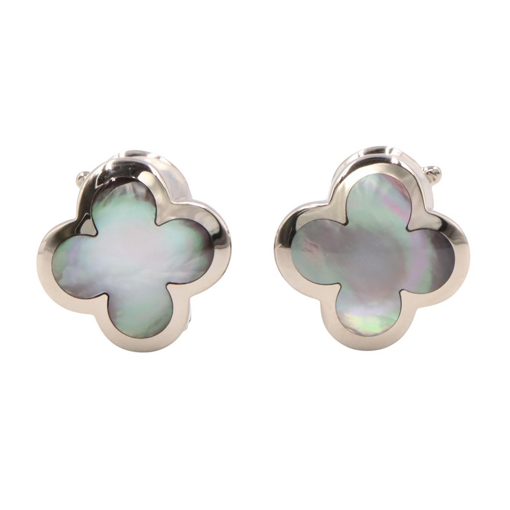 ≪5％OFFクーポン対象＆まとめ買い10%OFF≫ヴァンクリーフ＆アーペル Van Cleef & Arpels ピュアアルハンブラ イヤリング イヤリング ジュエリー K18WG（ホワイトゴールド） グレーマザーオブパール レディース シルバー系 / グレー系 【中古】