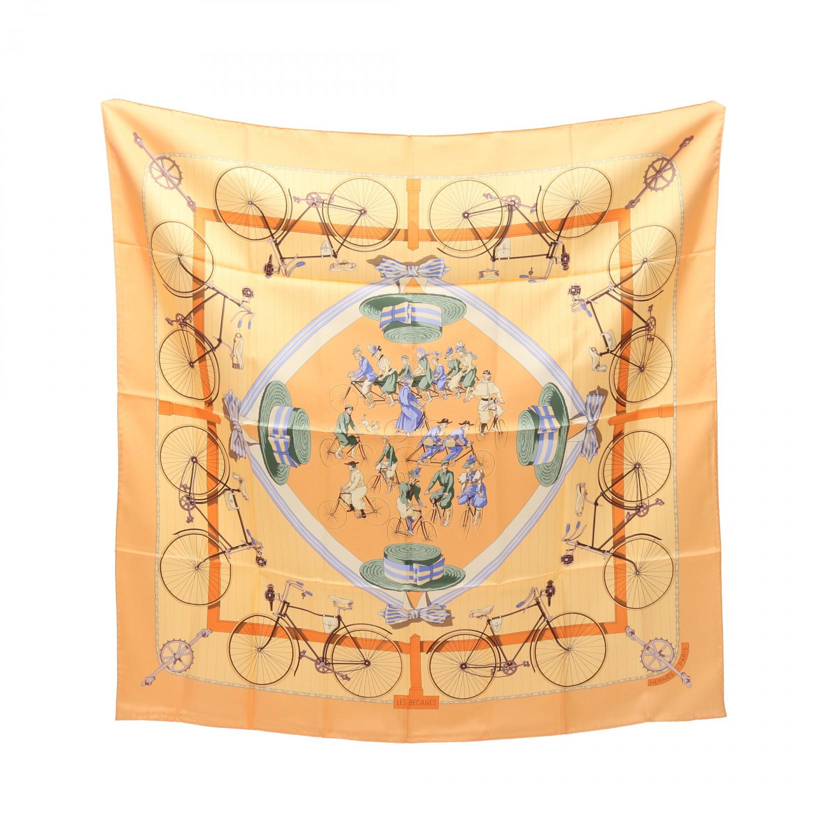 エルメス HERMES カレ90 LES BECANES スカーフ 衣料品 シルク シルク レディース オレンジ系 / マルチカラー 【中古】
