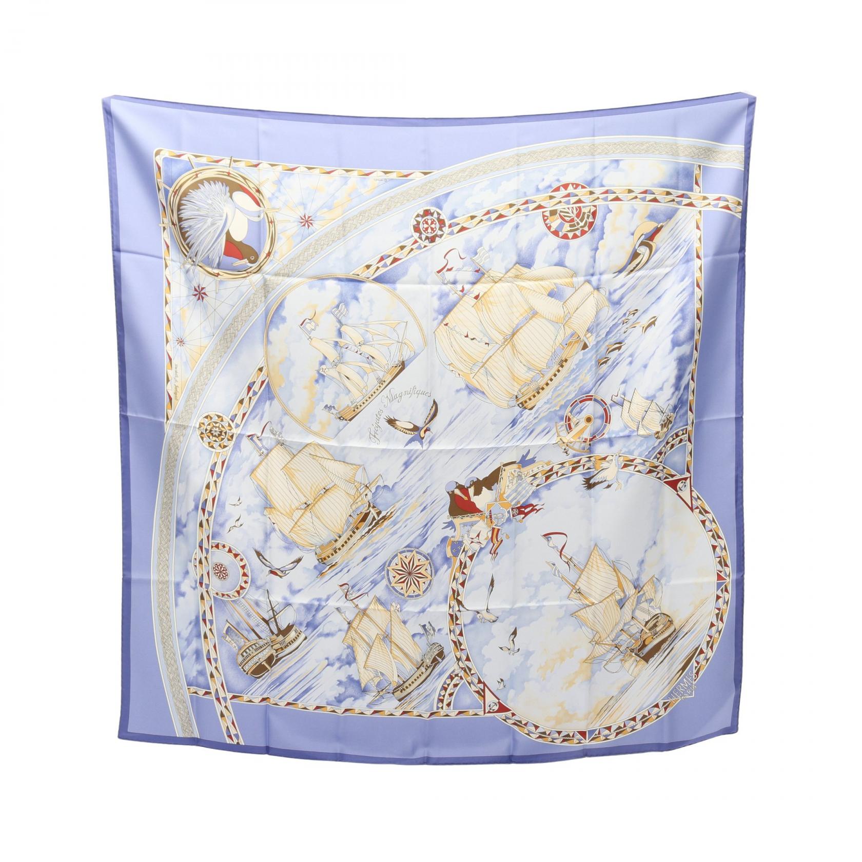 エルメス HERMES カレ90 Fregates Magnifiques スカーフ 衣料品 シルク シルク レディース ブルー系 / マルチカラー 【中古】