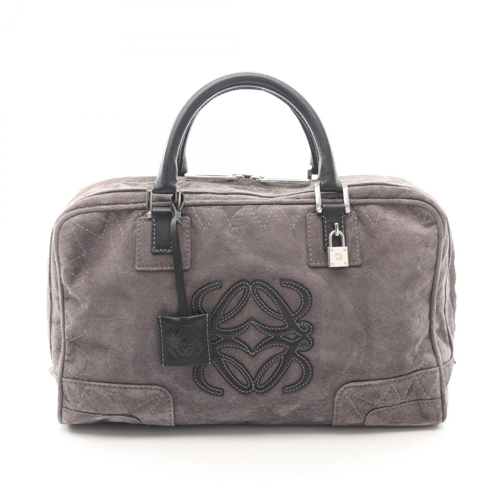 ≪5％OFFクーポン対象＆まとめ買い10%OFF≫ロエベ LOEWE アマソナ36 ハンドバッグ バッグ スウェード レザー レディース グレー系 / ブラック系 【中古】