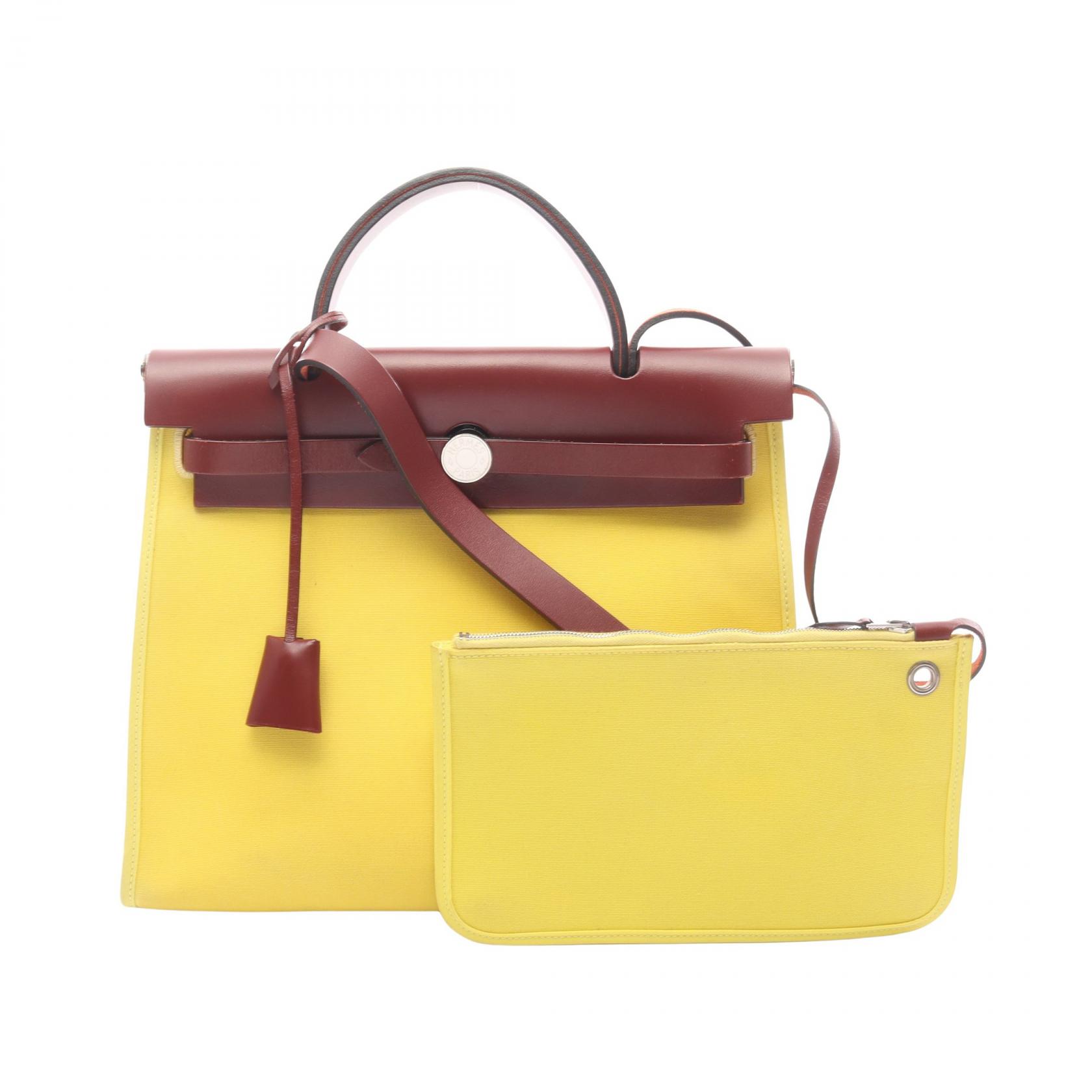 【ポイント5倍｜4/18 0:00～4/20 23:59】エルメス HERMES エールバッグジップPM ハンドバッグ バッグ キャンバス レザー トワルオフィシエ / ヴァッシュハンター トワルオフィシエ レディース イエロー系 / ボルドー系 【中古】