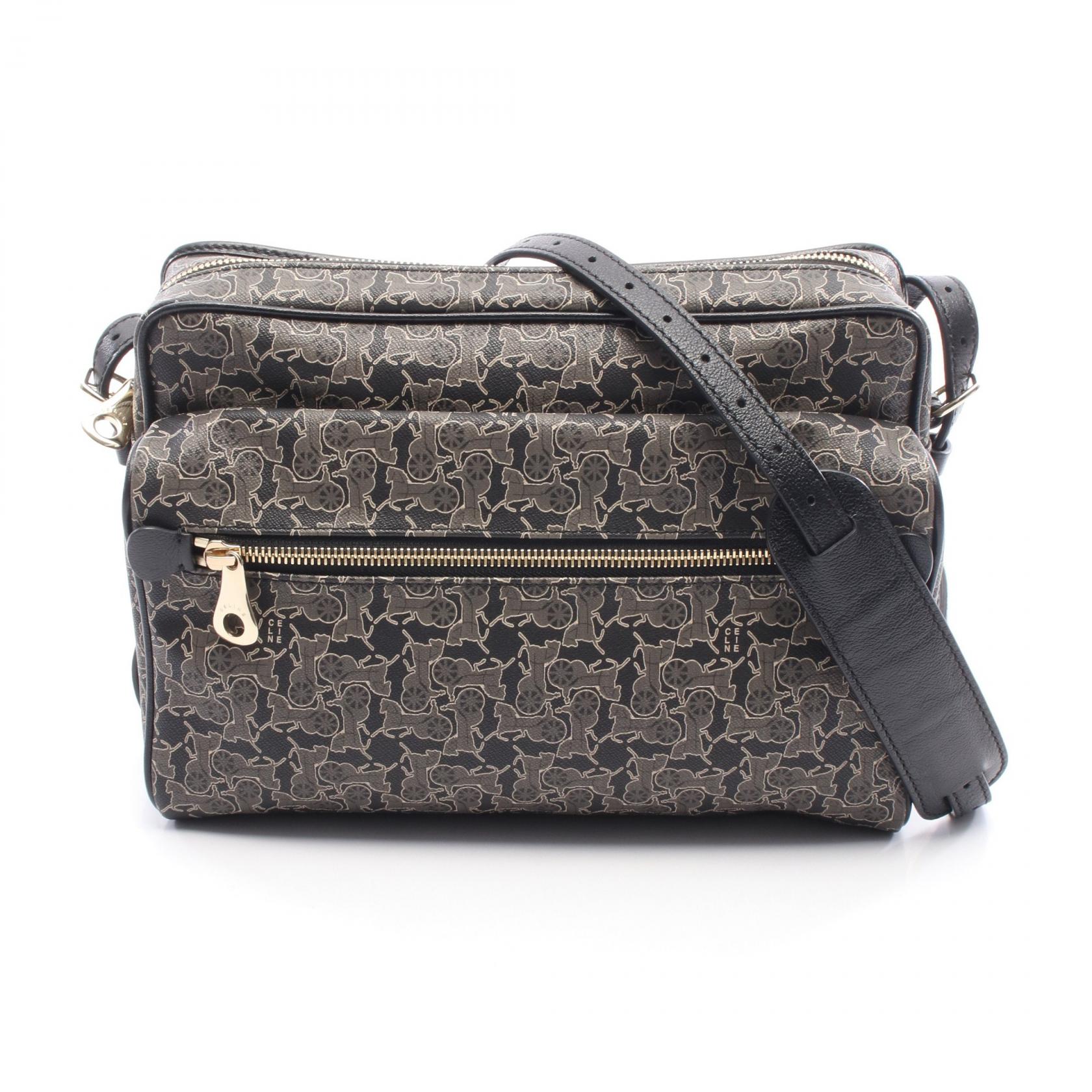 セリーヌ CELINE サルキー ショルダーバッグ バッグ PVCコーティングキャンバス レザー レディース ブラック系 / ブラウン系 【中古】｜BRANDOFF TOKYO