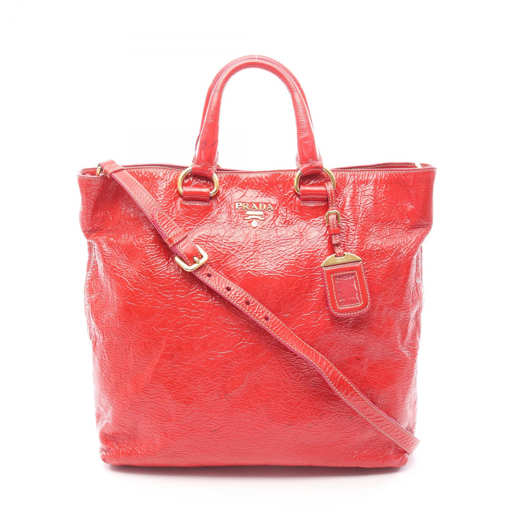 ≪5％OFFクーポン対象＆まとめ買い10%OFF≫プラダ PRADA トートバッグ バッグ パテントレザー レディース レッド系 【中古】