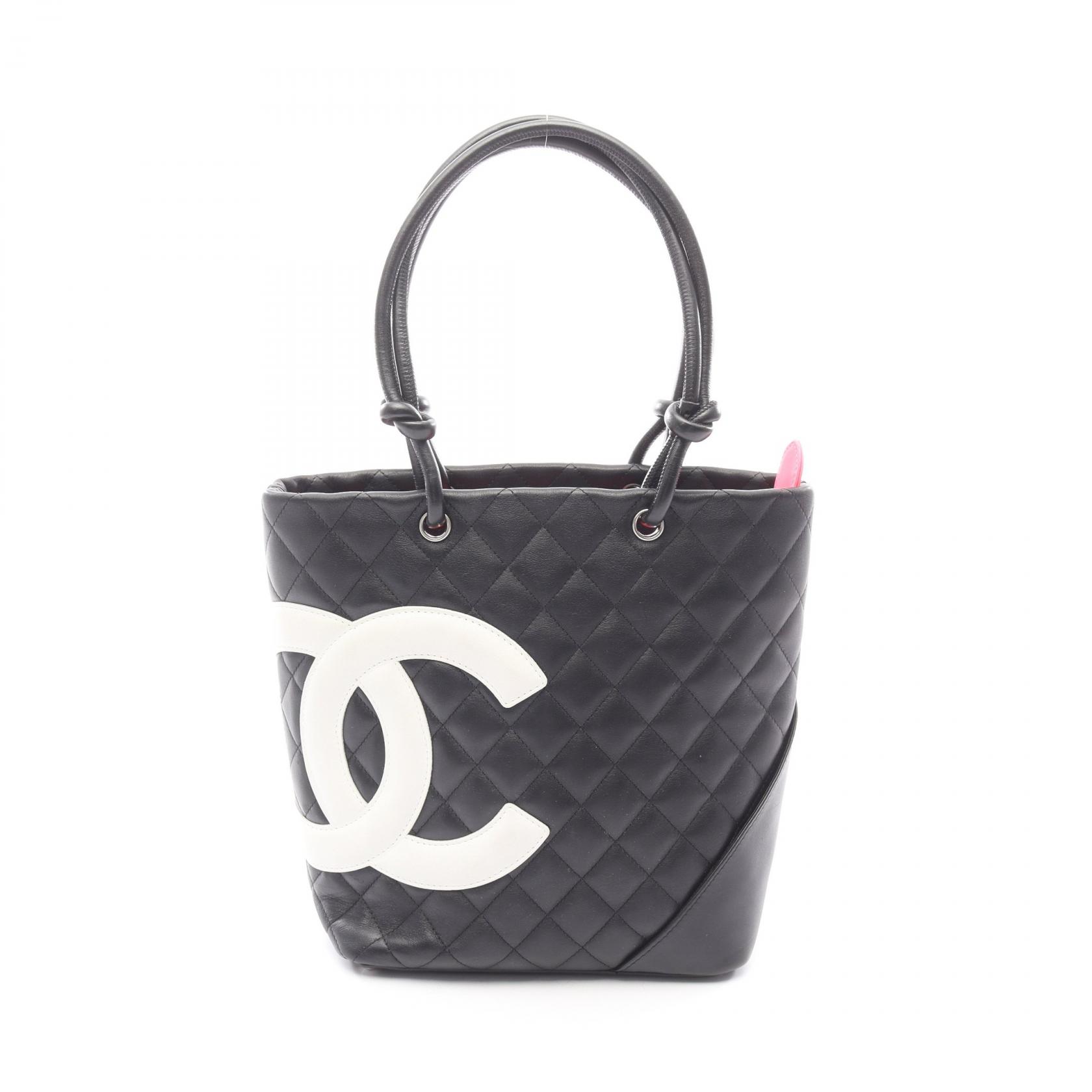 ≪5％OFFクーポン対象＆まとめ買い10%OFF≫シャネル CHANEL カンボンライン ミディアム トートバッグ バッグ レザー レディース ブラック系 / ホワイト系 【中古】