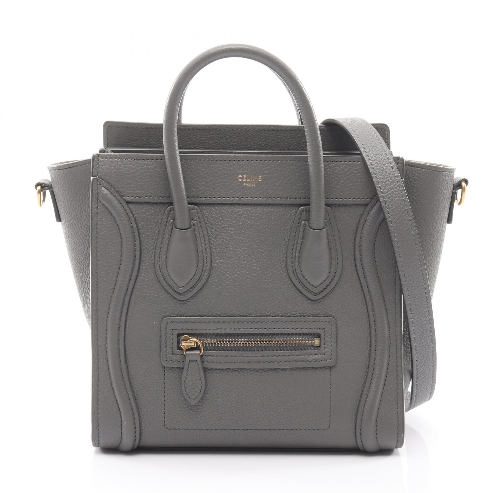 ≪5％OFFクーポン対象＆まとめ買い10%OFF≫セリーヌ CELINE ラゲージ ナノショッパー ハンドバッグ バッグ レザー レディース グレー系 【中古】