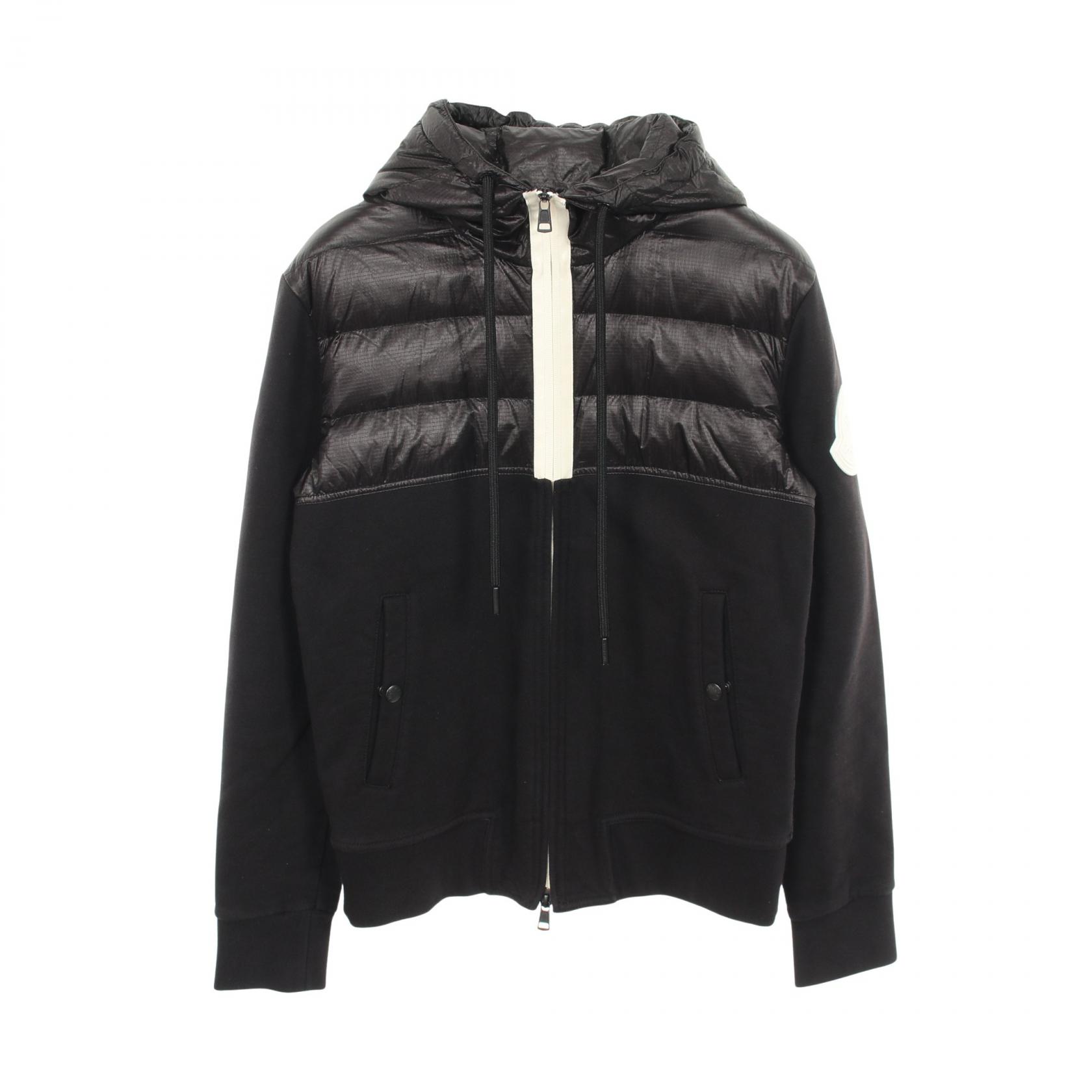 【ポイント5倍｜4/18 0:00～4/20 23:59】モンクレール MONCLER フード付き 切替 ダウンジャケット 衣料品 アウター ナイロン コットン メンズ ブラック系 8427800 【中古】