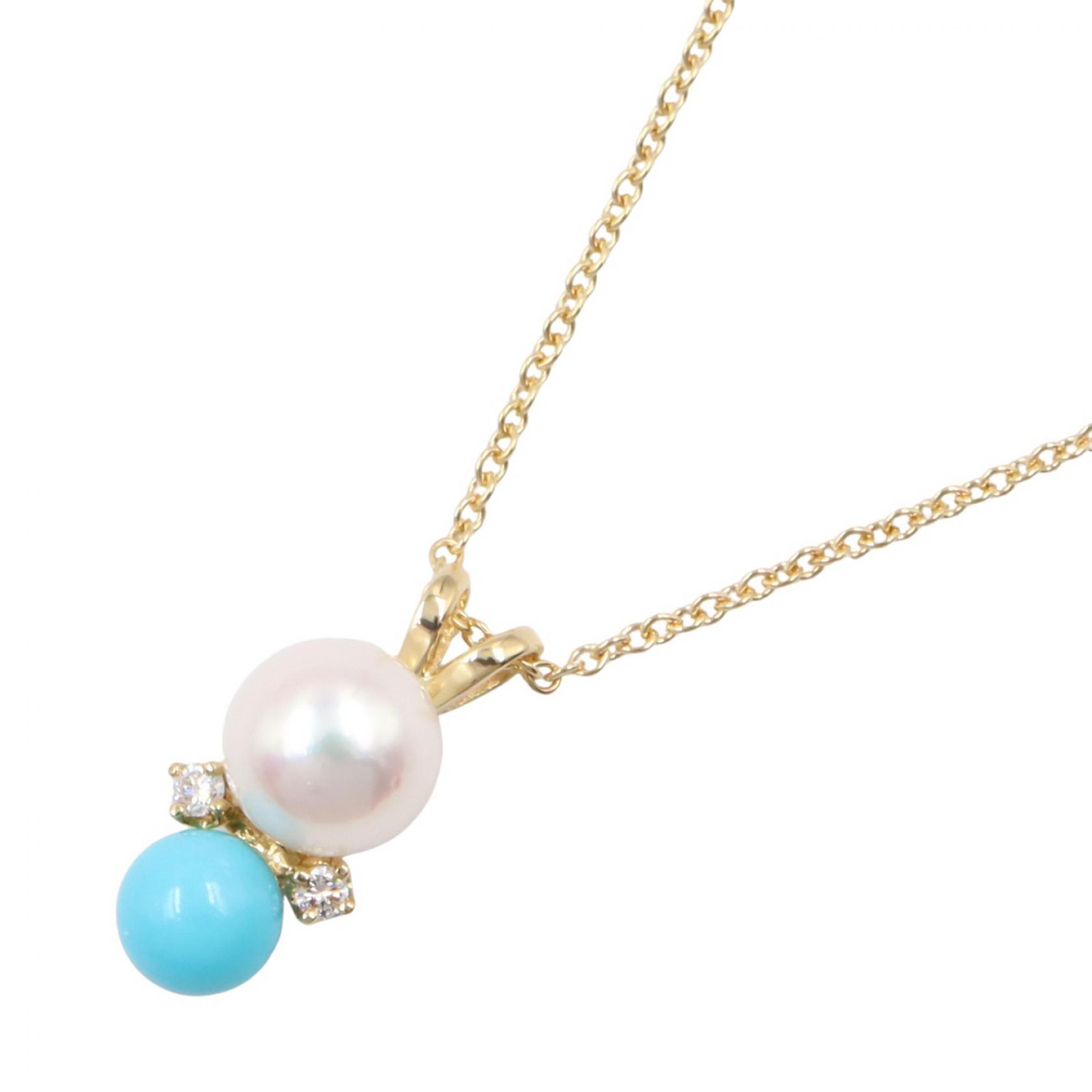 ティファニー TIFFANY＆CO パール ターコイズ 2PD ネックレス ネックレス ジュエリー K18（イエローゴールド） ダイヤモンド パール / ターコイズ レディース ゴールド系 / ホワイト系 / ブルー系 【中古】