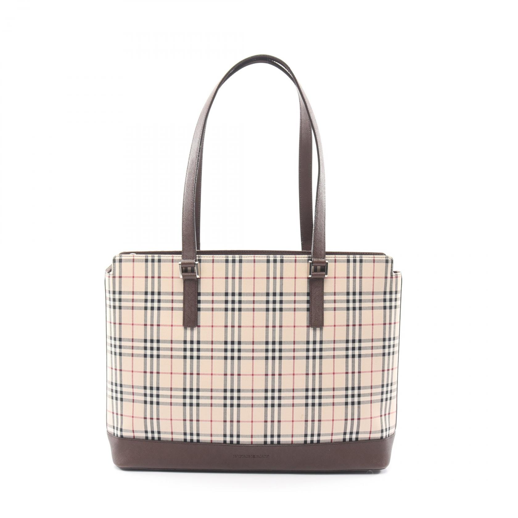 ≪5％OFFクーポン対象＆まとめ買い10%OFF≫バーバリー BURBERRY ノバチェック トートバッグ バッグ レザー ナイロンキャンバス レディース ベージュ系 / ブラウン系 / マルチカラー 【中古】