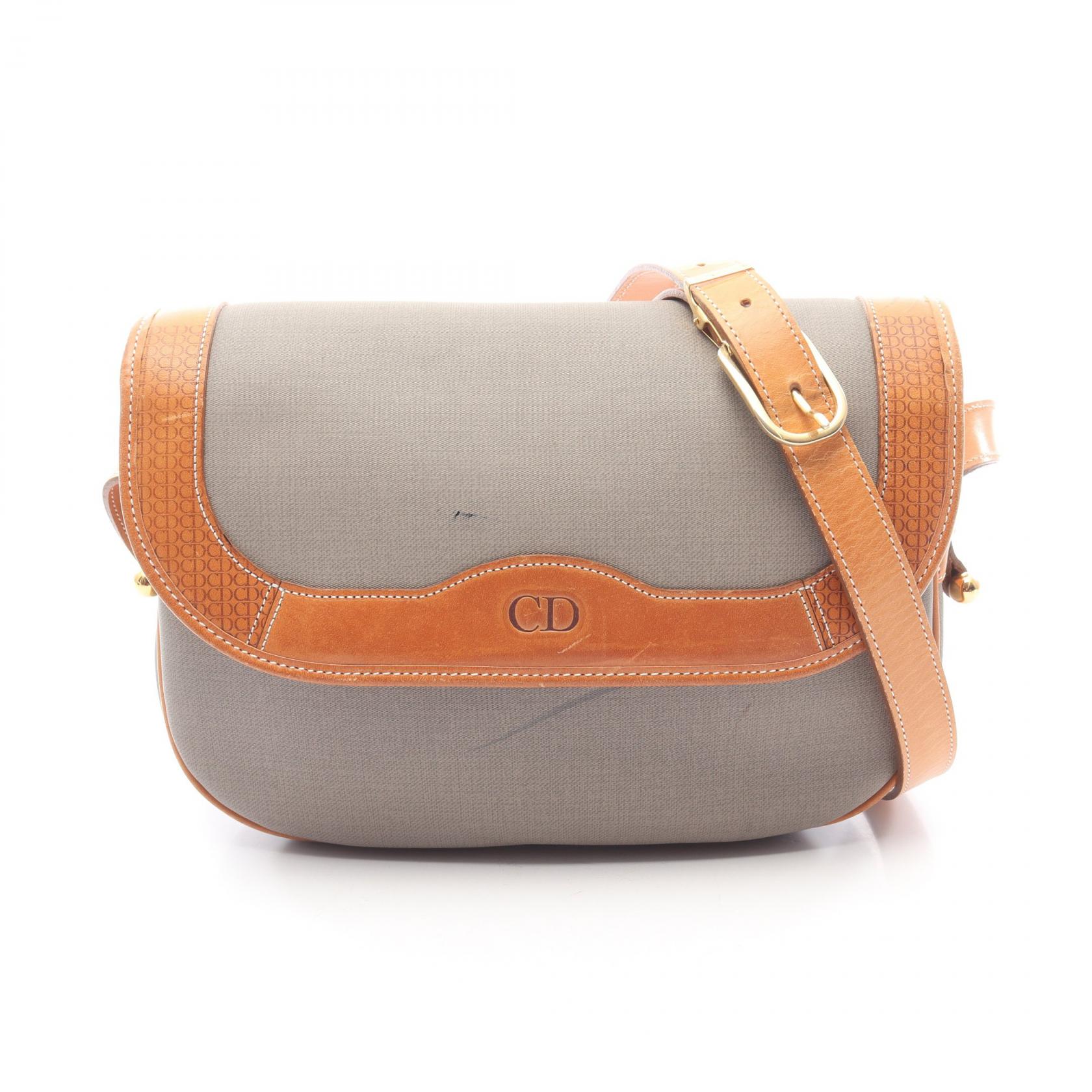 ≪5％OFFクーポン対象＆まとめ買い10%OFF≫クリスチャンディオール Christian Dior CDロゴ ショルダーバッグ バッグ PVCコーティングキャンバス レザー レディース グレー系 / ブラウン系 【中古】