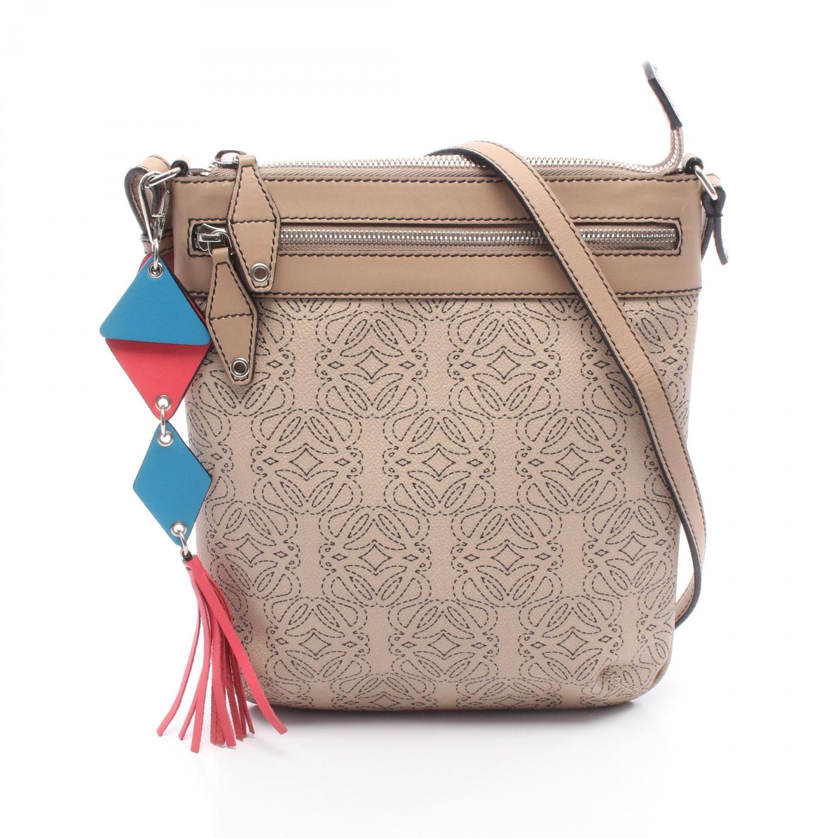 ロエベ LOEWE リピートアナグラム ショルダーバッグ バッグ レザー レディース ピンク系 【中古】