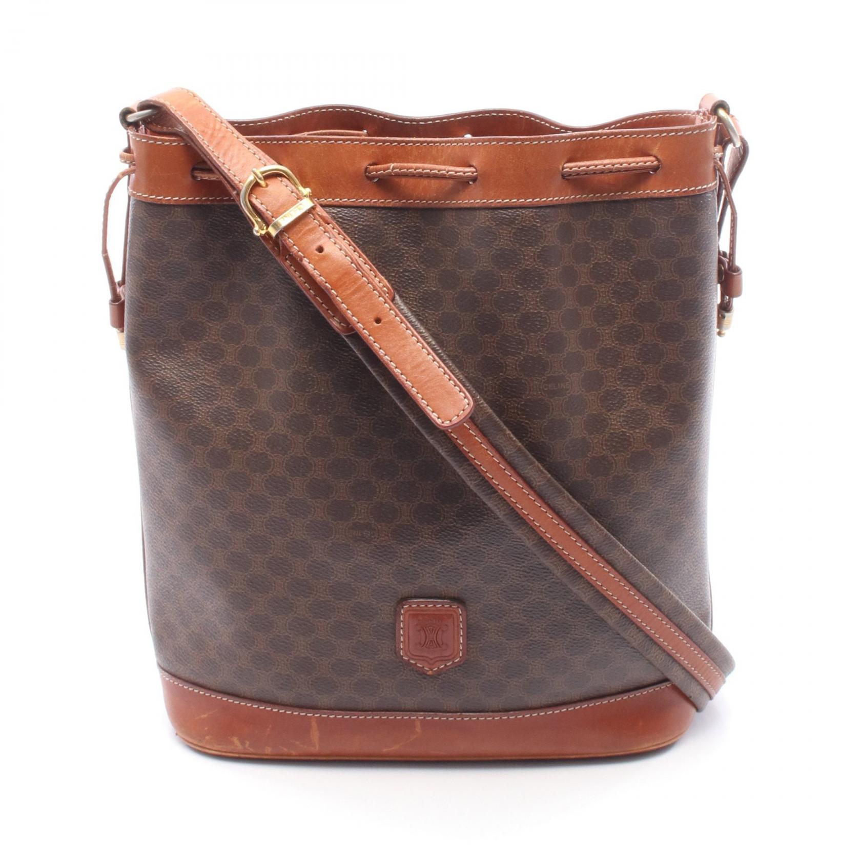 ≪5%OFFクーポン対象&まとめ買い10%OFF≫セリーヌ CELINE マカダム ショルダーバッグ バッグ PVCコーティングキャンバス レザー レディース ブラウン系 【中古】