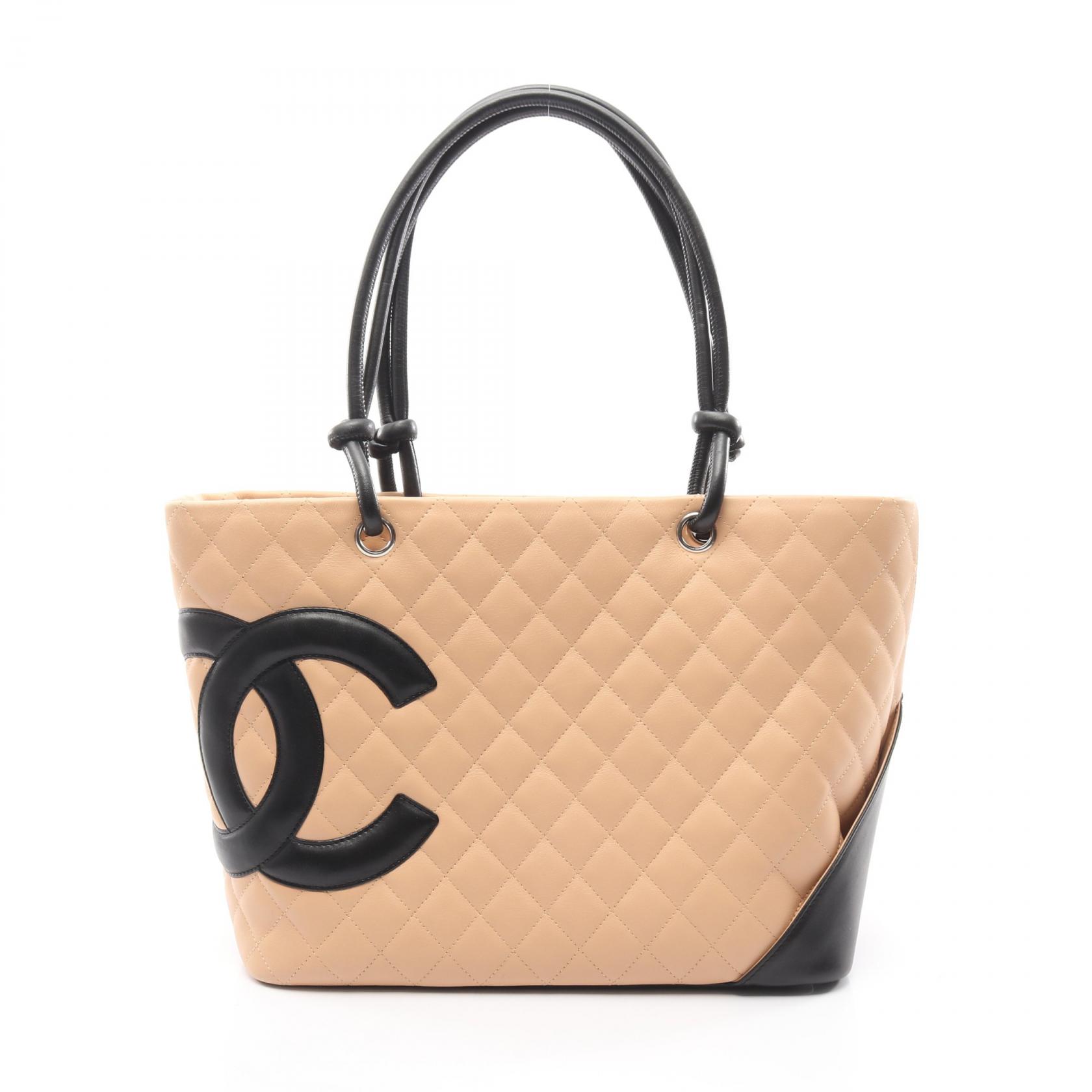 ≪5％OFFクーポン対象＆まとめ買い10%OFF≫シャネル CHANEL カンボンライン ラージ トートバッグ バッグ レザー レディース ベージュ系 / ブラック系 【中古】